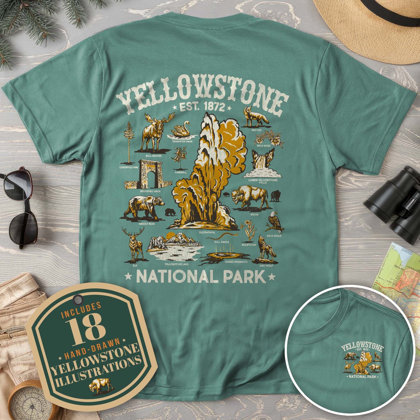 Yellowstone National Park Vintage Front/Back Print Comfort Colors T-Shirt