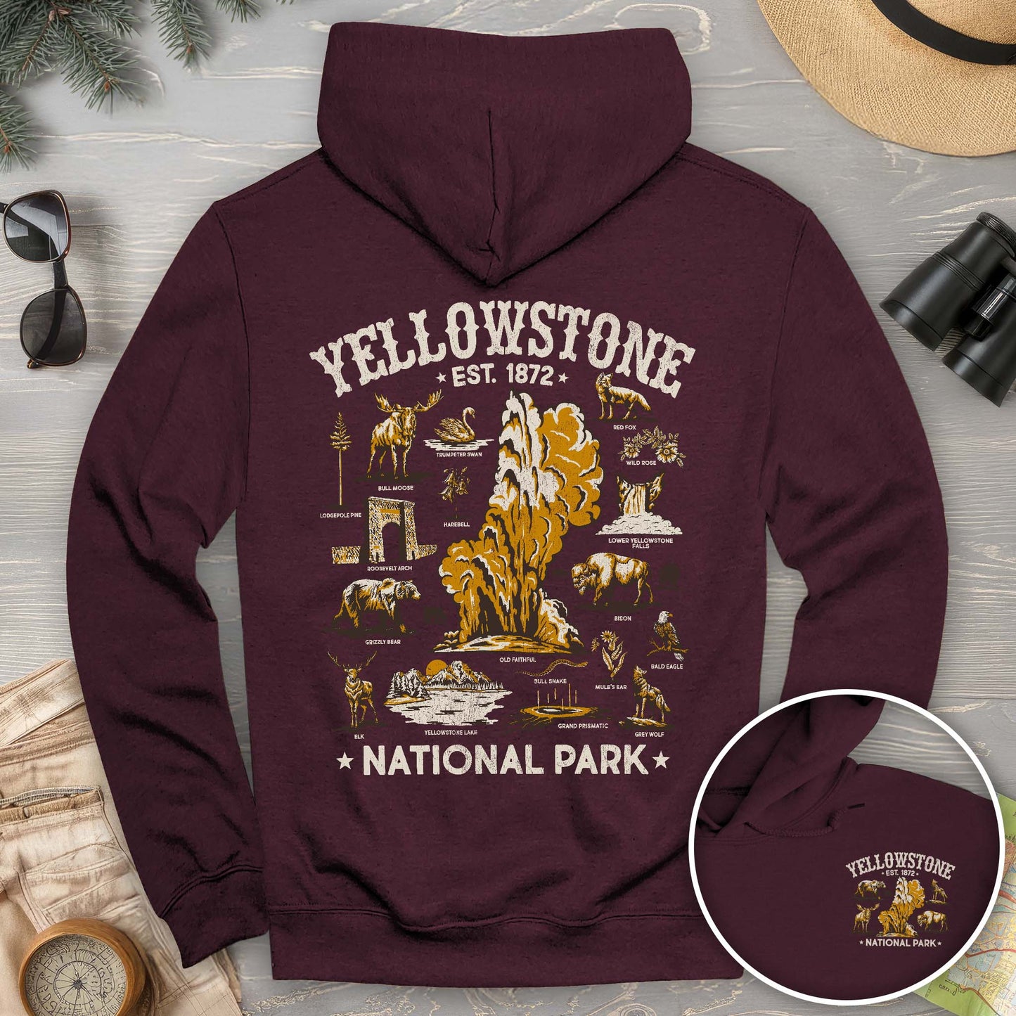 Yellowstone National Park Vintage Front/Back Print Hoodie