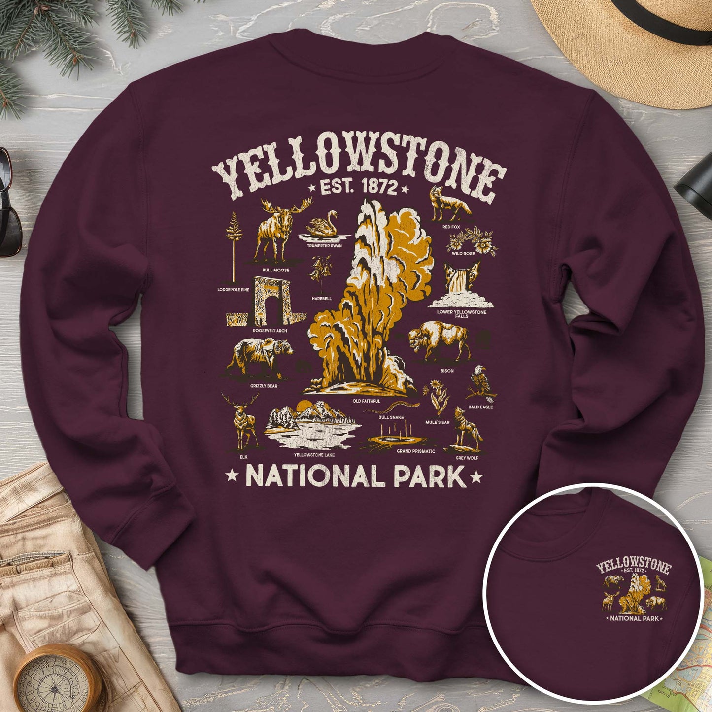 Yellowstone National Park Vintage Front/Back Print Sweatshirt