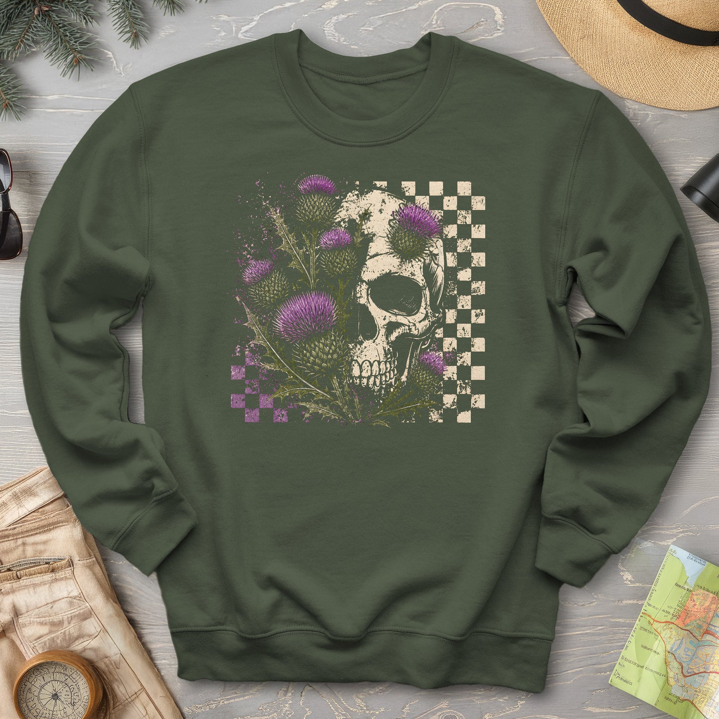Thistle Skull Check Sweatshirt
