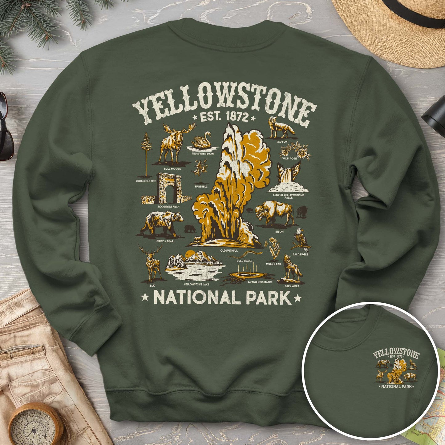 Yellowstone National Park Vintage Front/Back Print Sweatshirt
