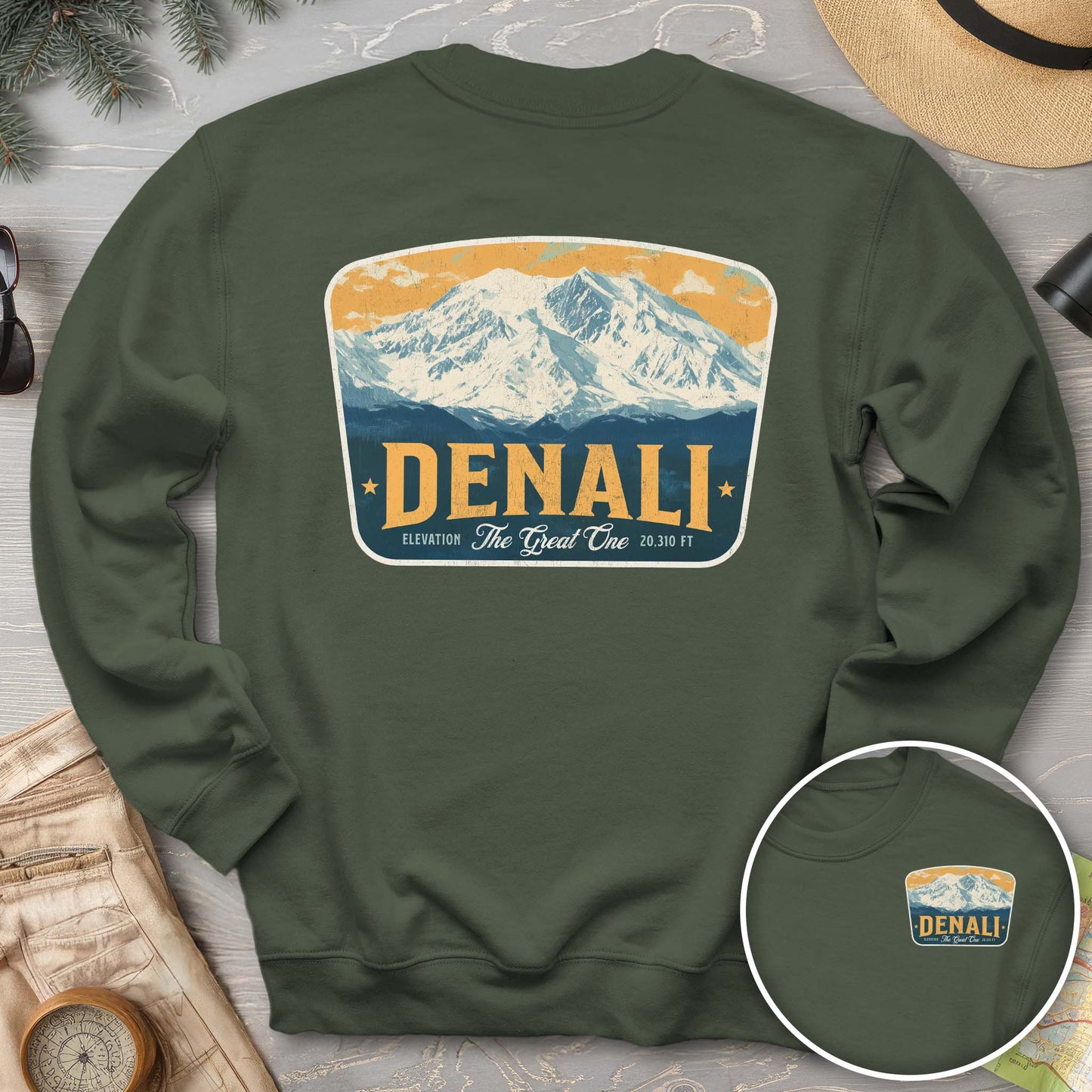 Denali "The Great One" Vintage Badge Front/Back Print Sweatshirt