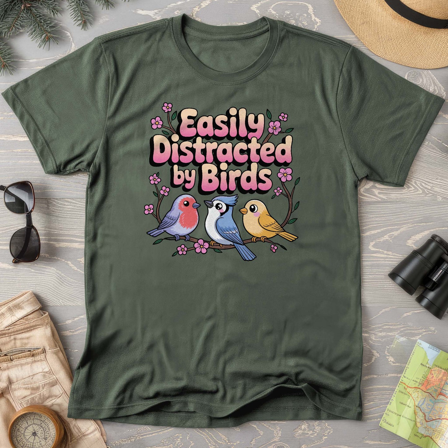 Easily Distracted By Birds Kawaii Style Comfort Colors T-Shirt