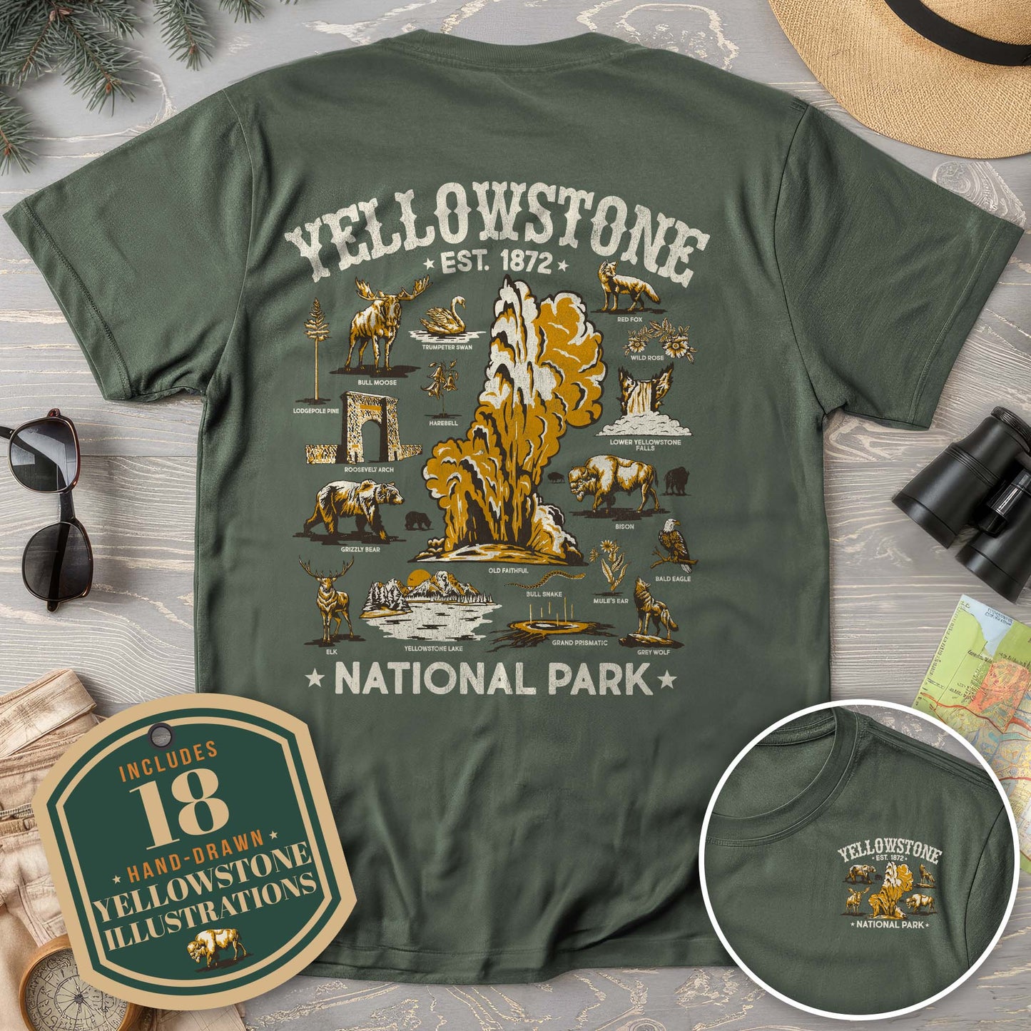 Yellowstone National Park Vintage Front/Back Print Comfort Colors T-Shirt
