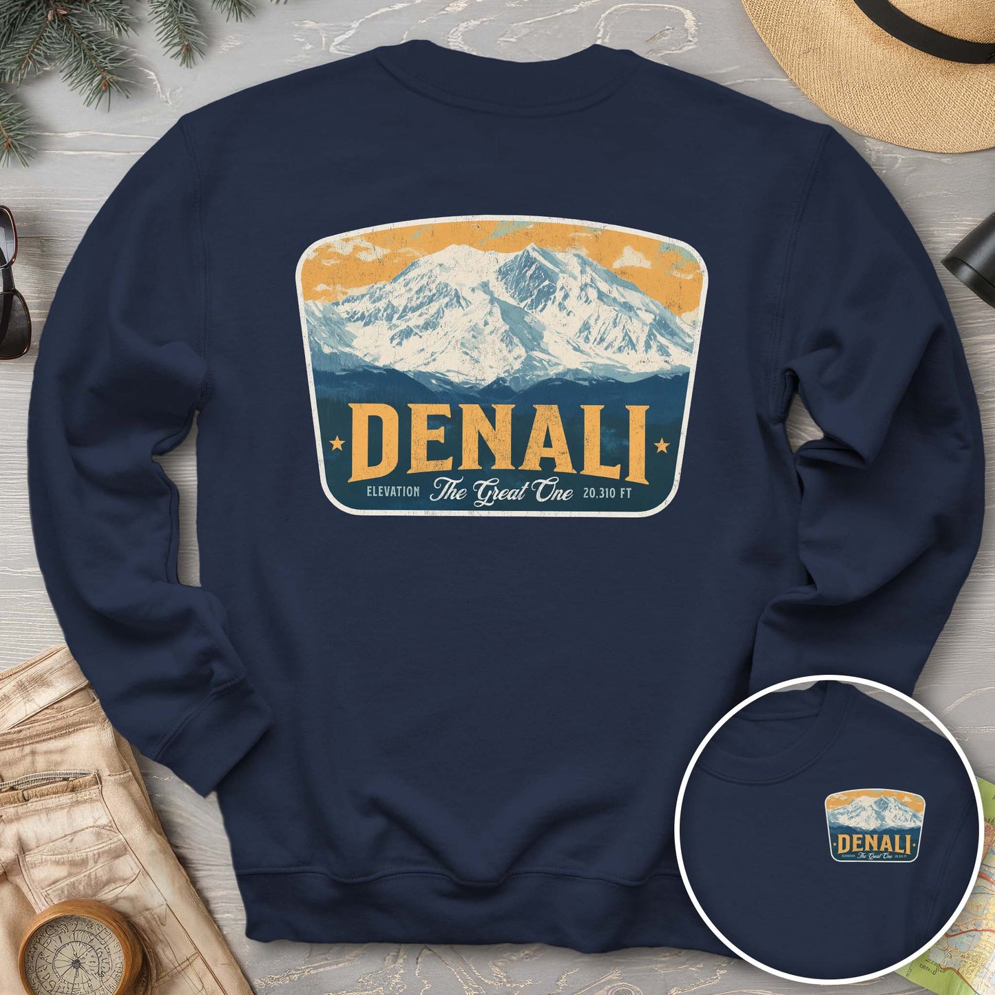 Denali "The Great One" Vintage Badge Front/Back Print Sweatshirt
