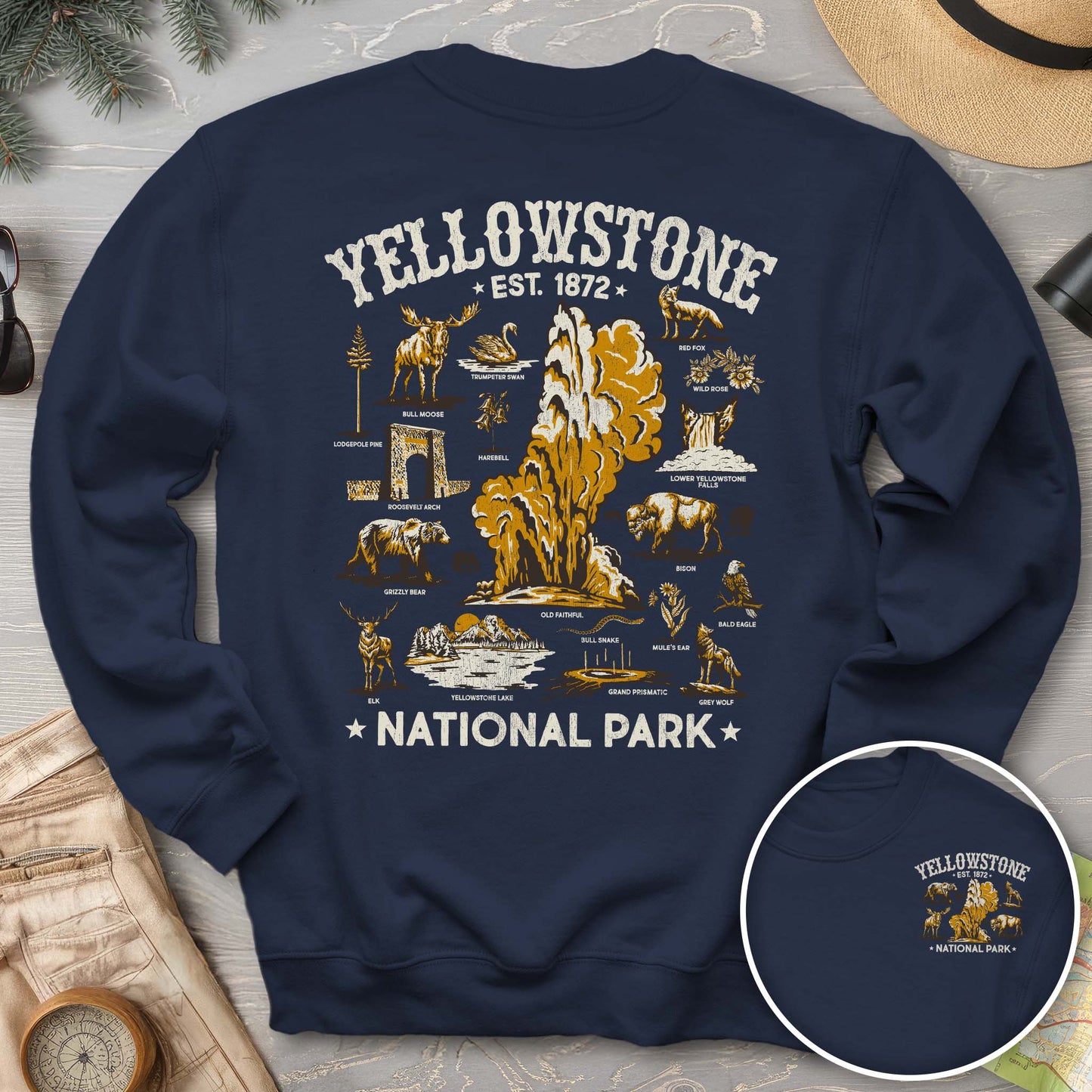 Yellowstone National Park Vintage Front/Back Print Sweatshirt