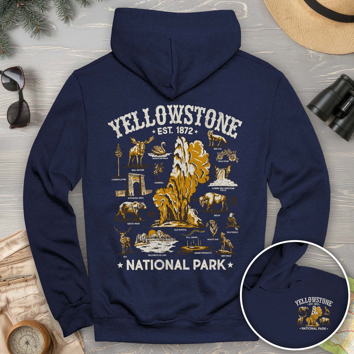 Yellowstone National Park Vintage Front/Back Print Hoodie
