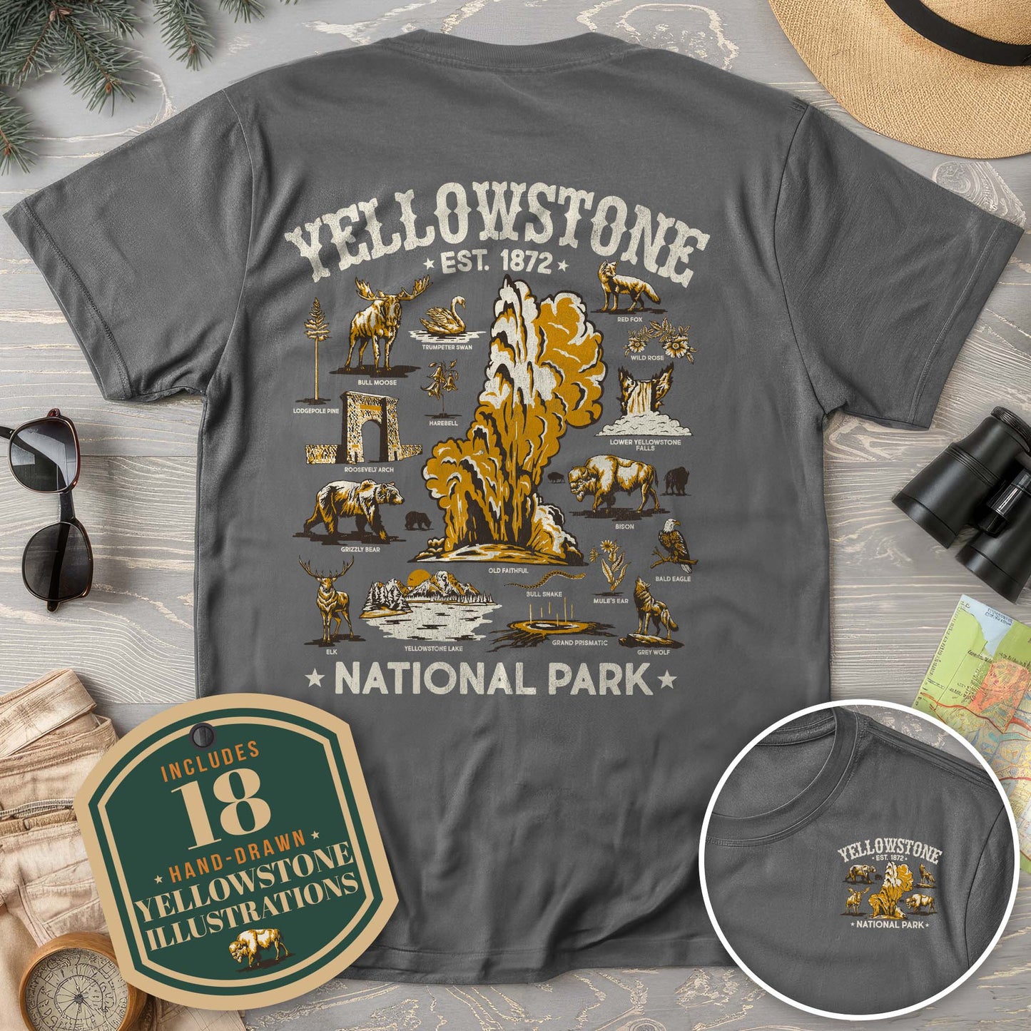 Yellowstone National Park Vintage Front/Back Print Comfort Colors T-Shirt
