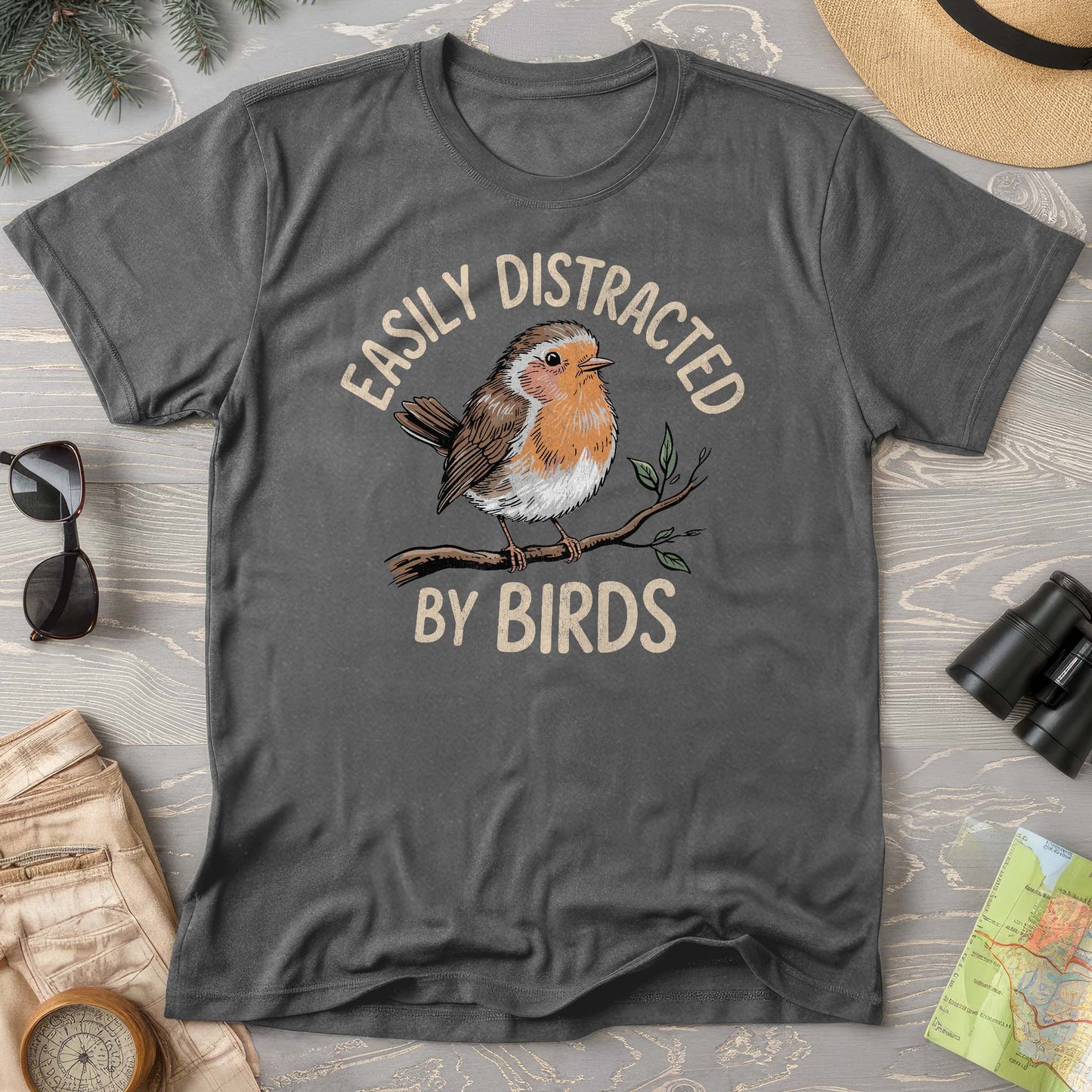 Easily Distracted By Birds Robin Textured Comfort Colors T-Shirt