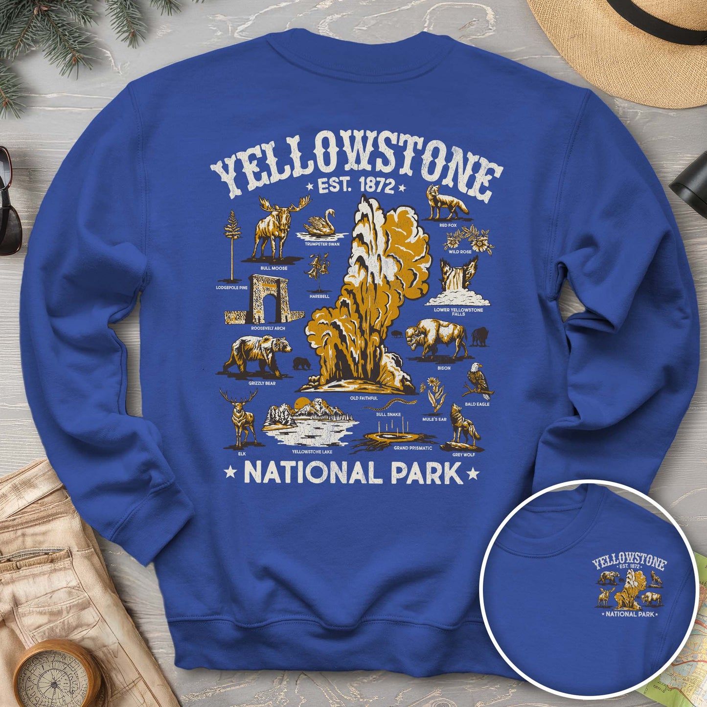 Yellowstone National Park Vintage Front/Back Print Sweatshirt