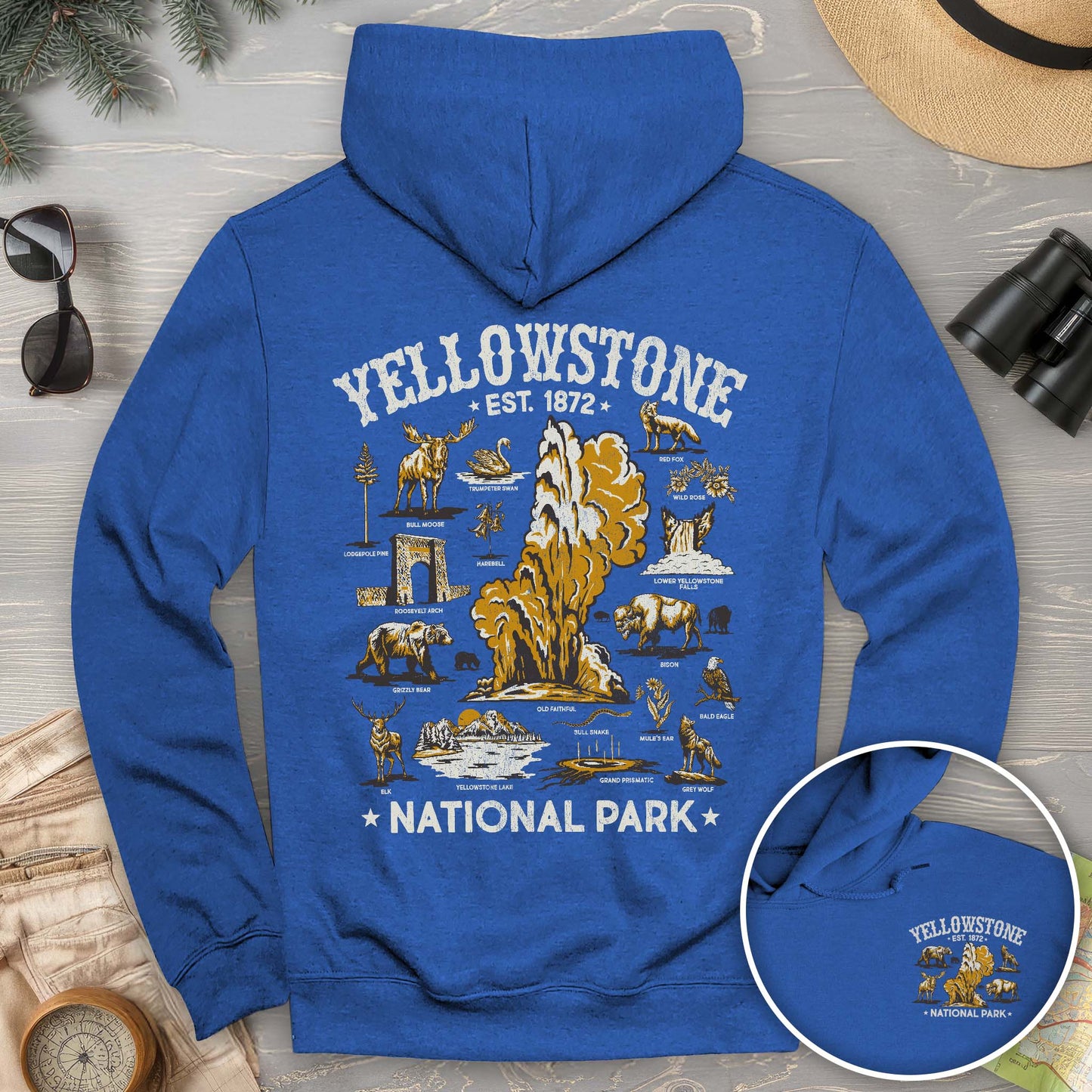 Yellowstone National Park Vintage Front/Back Print Hoodie