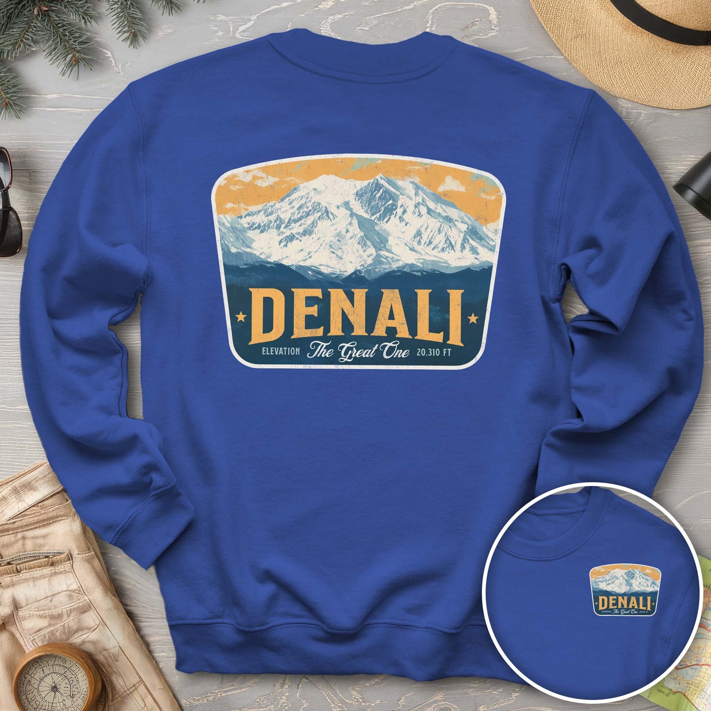 Denali "The Great One" Vintage Badge Front/Back Print Sweatshirt