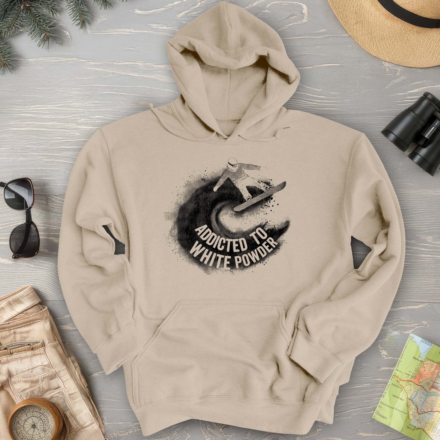 White Powder Snowboard Hoodie