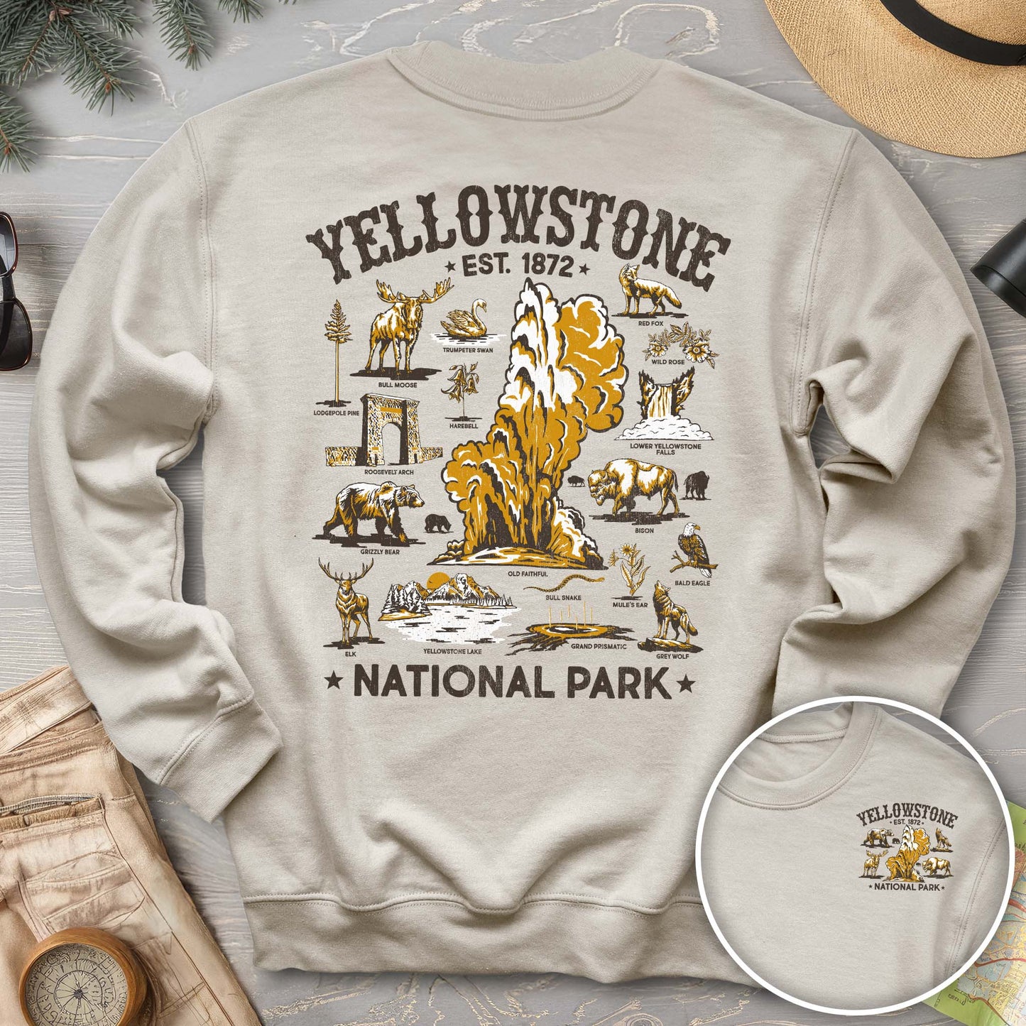 Yellowstone National Park Vintage Front/Back Print Sweatshirt