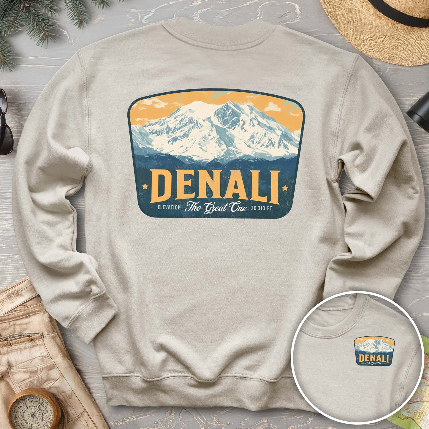 Denali "The Great One" Vintage Badge Front/Back Print Sweatshirt