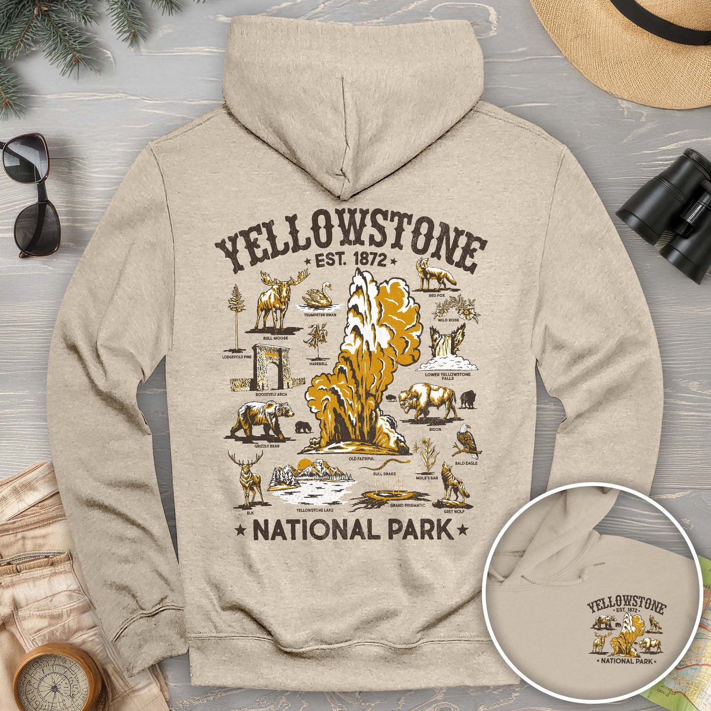 Yellowstone National Park Vintage Front/Back Print Hoodie