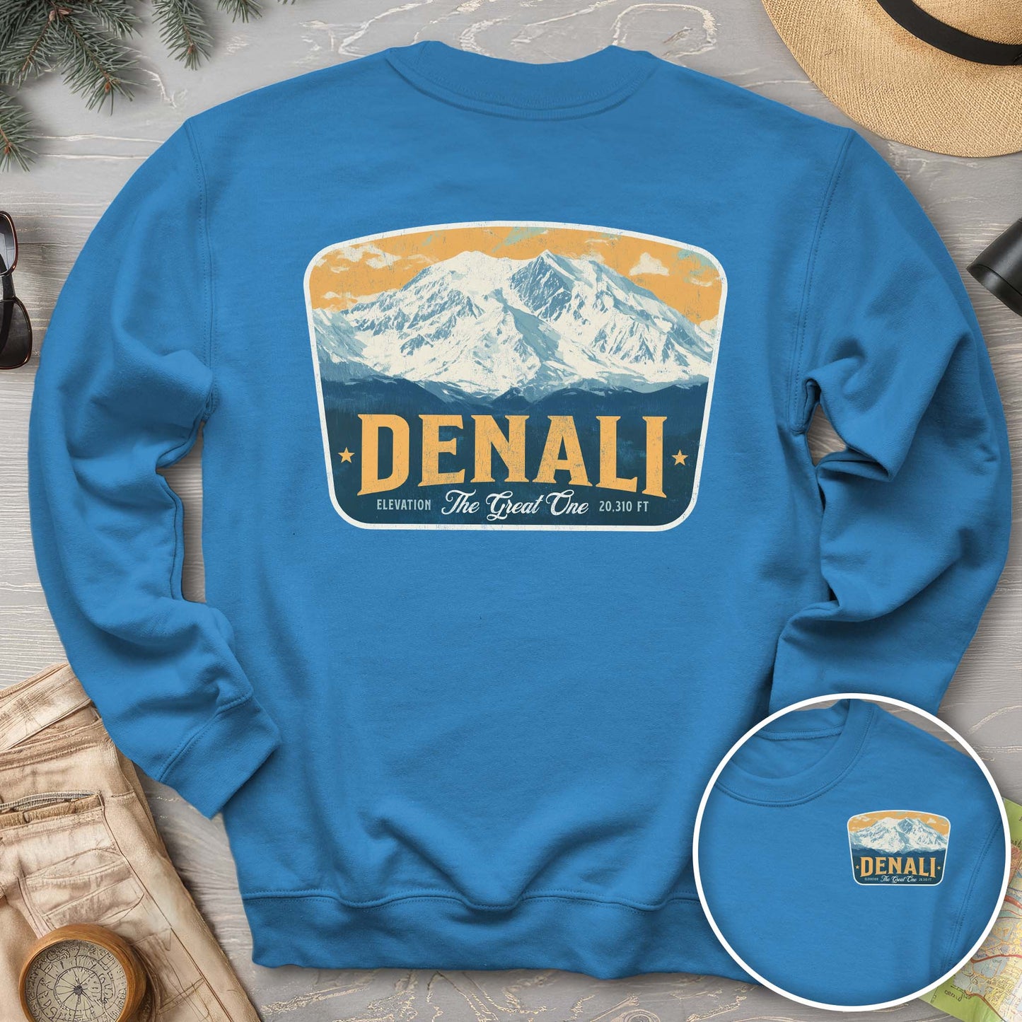 Denali "The Great One" Vintage Badge Front/Back Print Sweatshirt