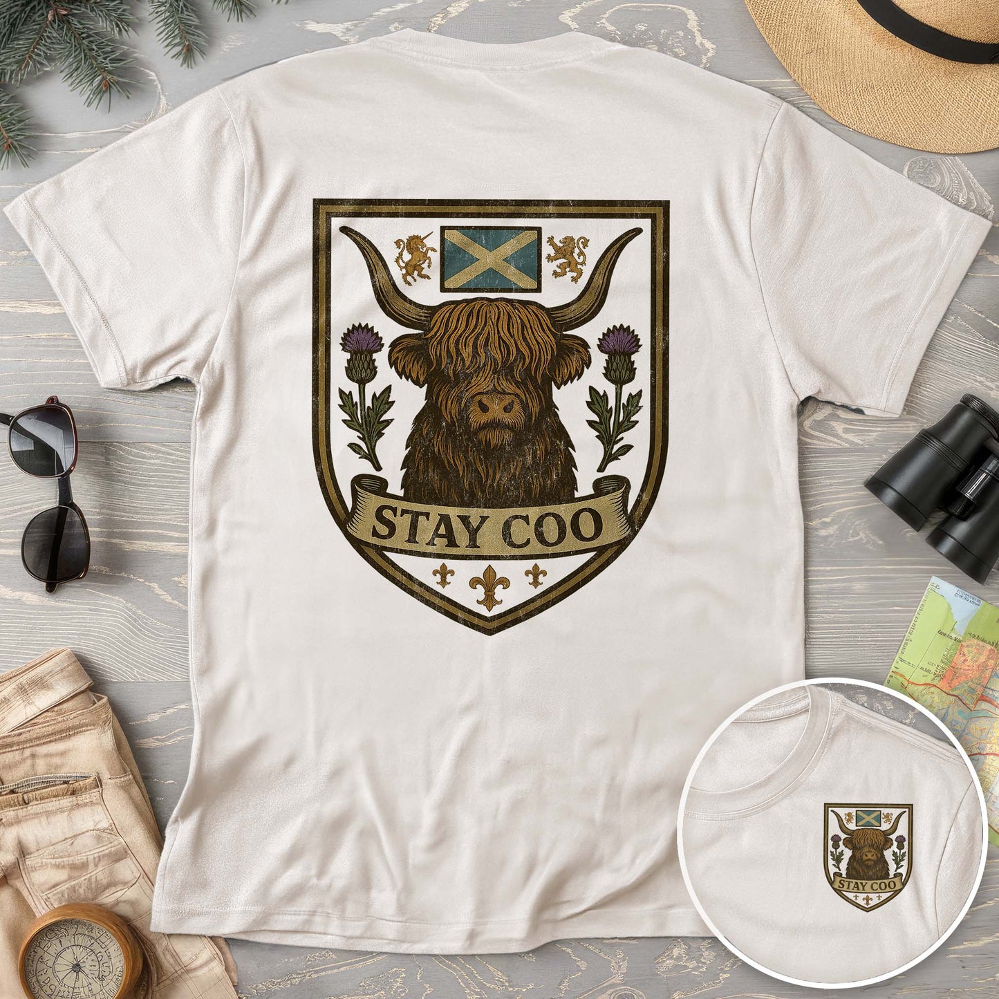 Highland Cow "Scottish Heraldry" Front/Back Print T-Shirt