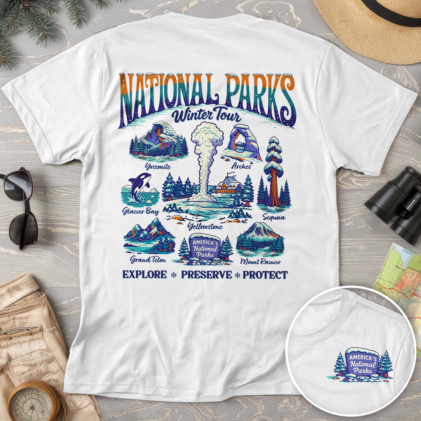 National Parks Winter Tour Front/Back Print T-Shirt