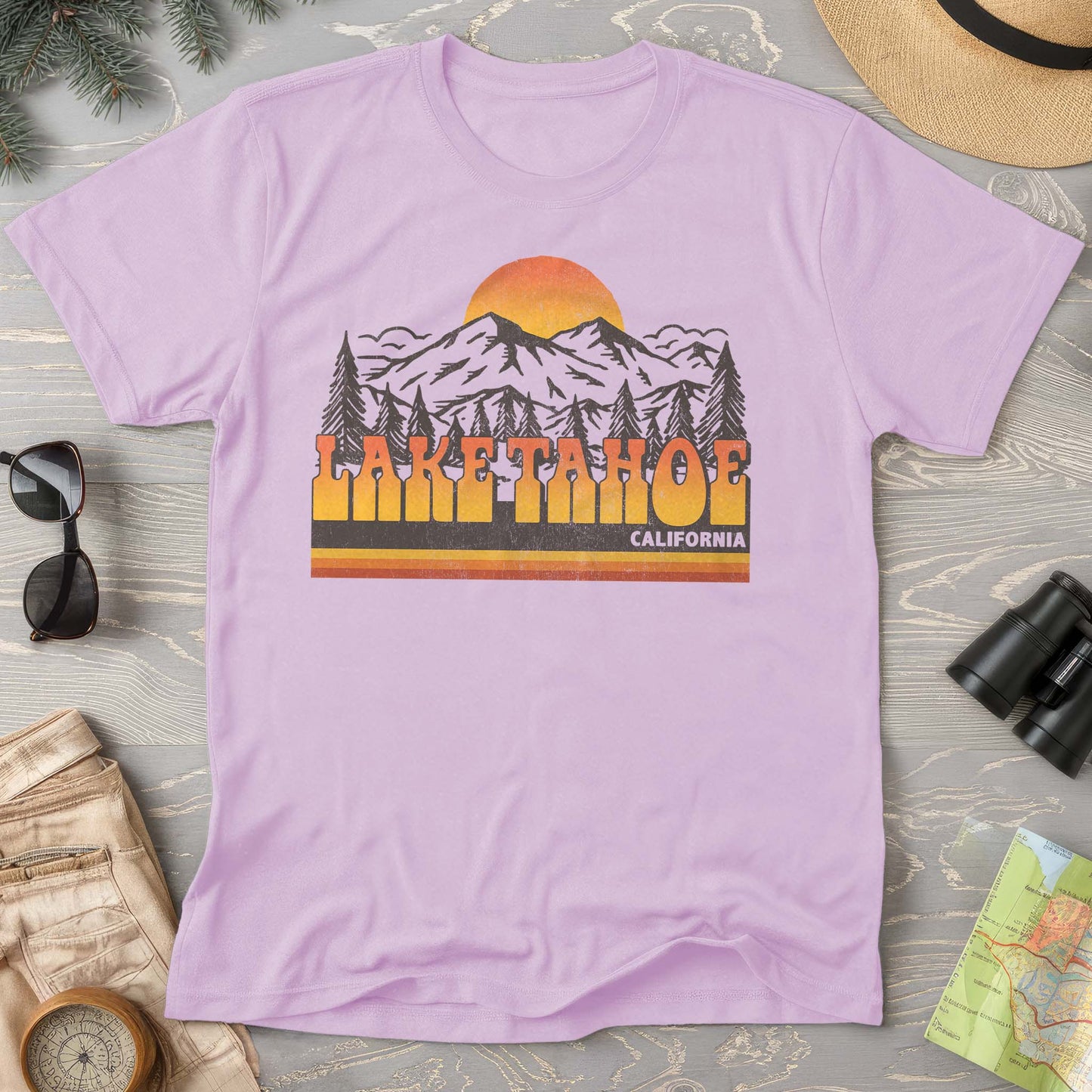 Lake Tahoe California Groovy Sunset T-Shirt