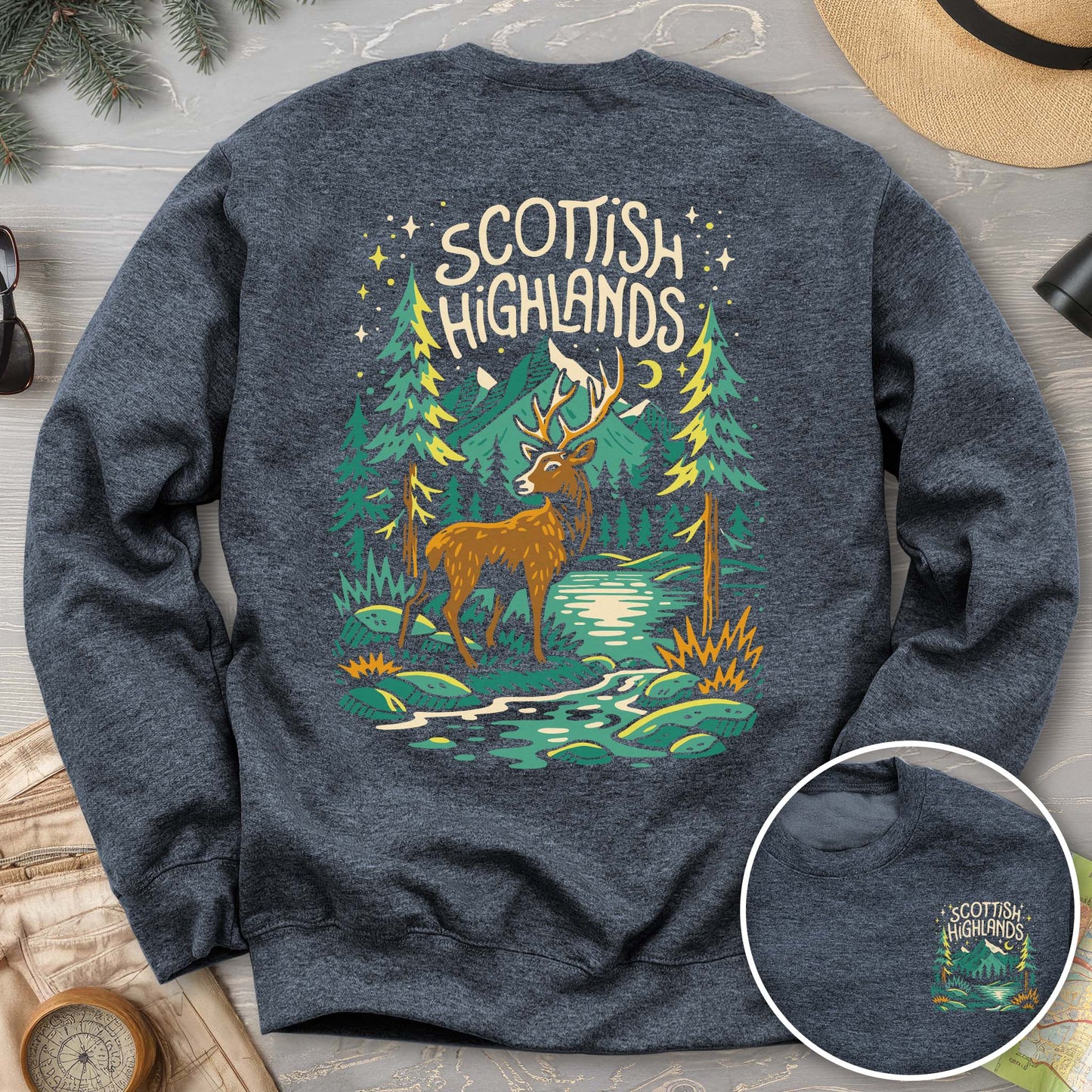 Scottish Highlands "Midnight Stag" Front/Back Print Sweatshirt