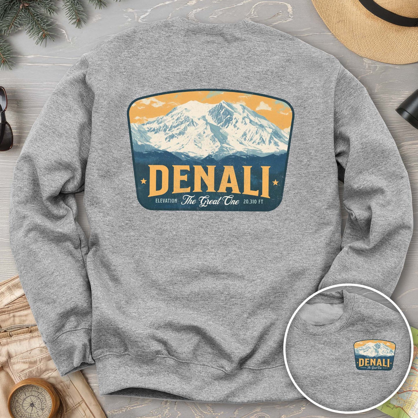 Denali "The Great One" Vintage Badge Front/Back Print Sweatshirt