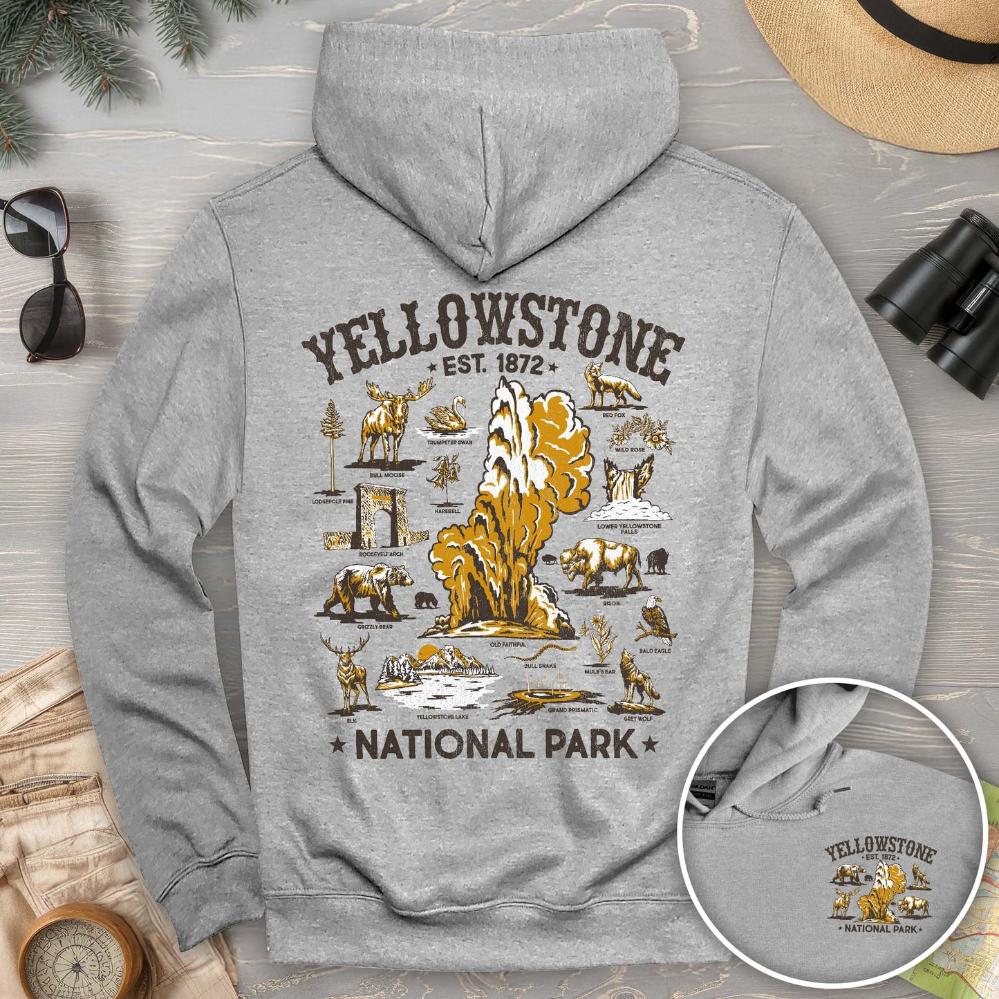 Yellowstone National Park Vintage Front/Back Print Hoodie