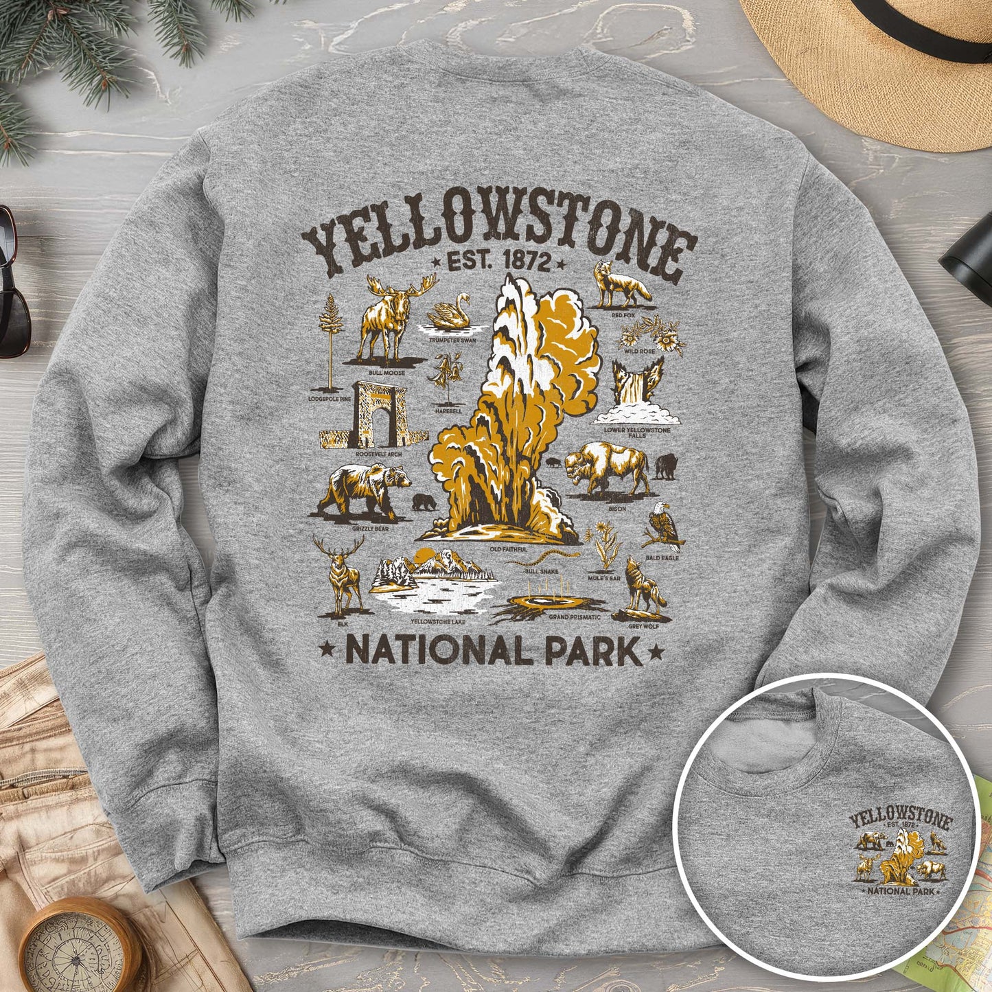 Yellowstone National Park Vintage Front/Back Print Sweatshirt