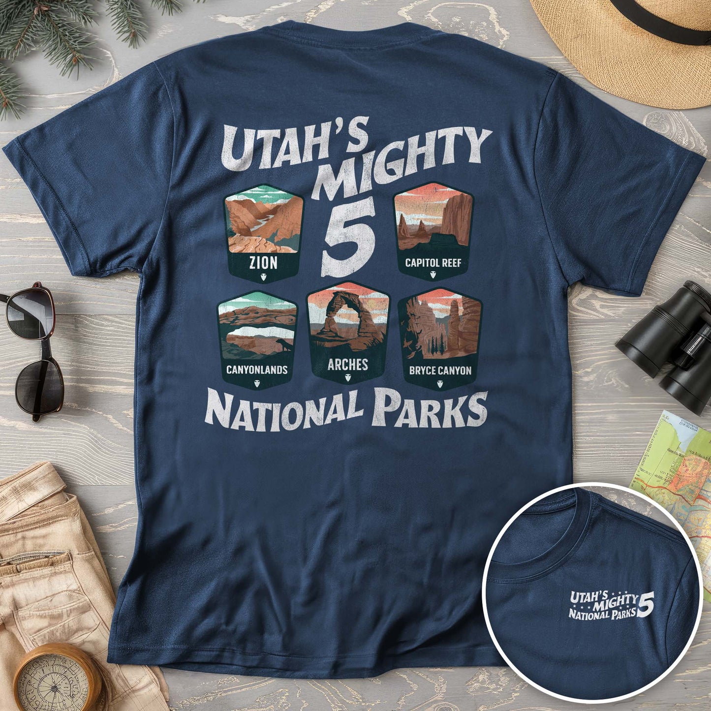 Utah's Mighty Five "Badges" Front/Back Print T-Shirt