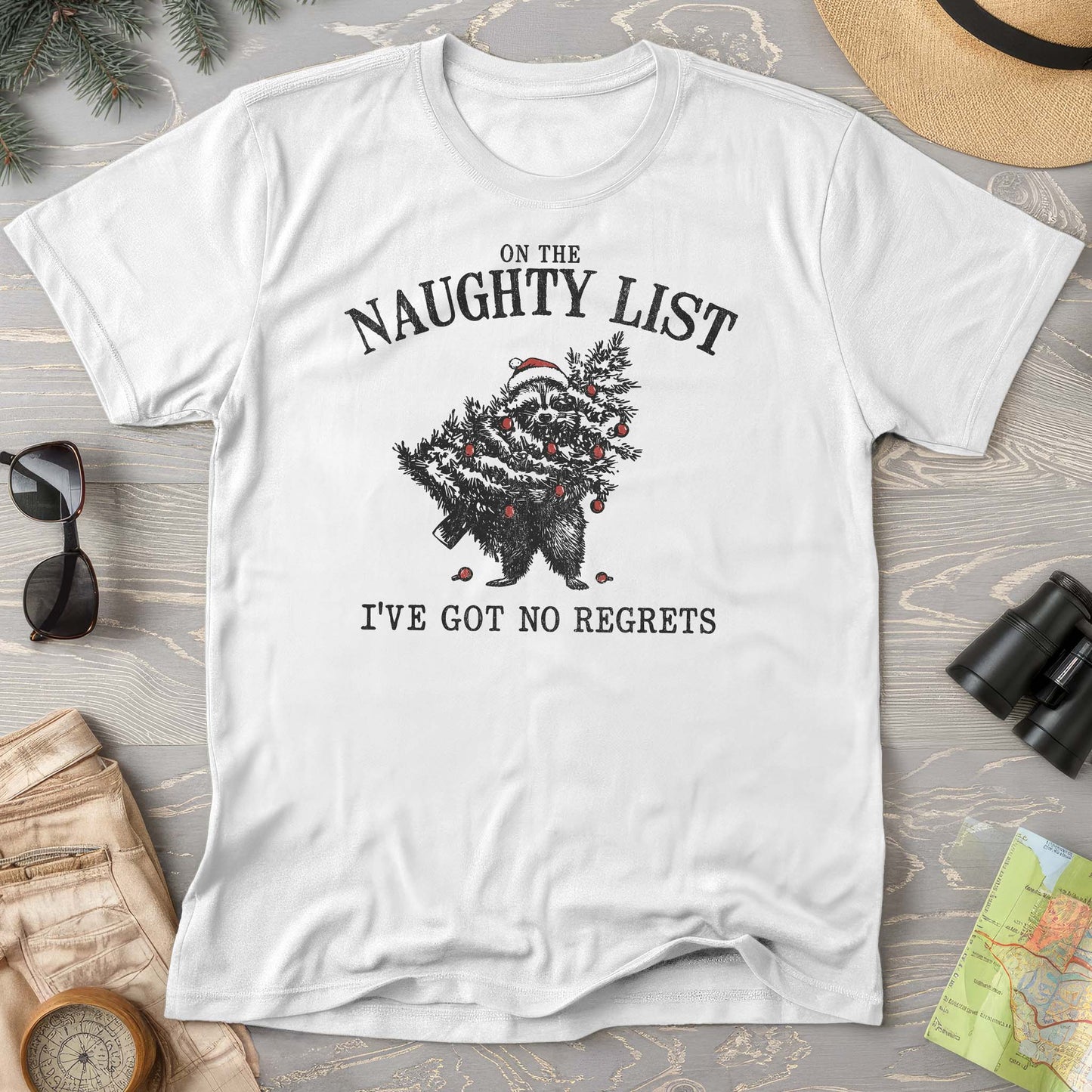 Naughty List Racoon Xmas T-shirt