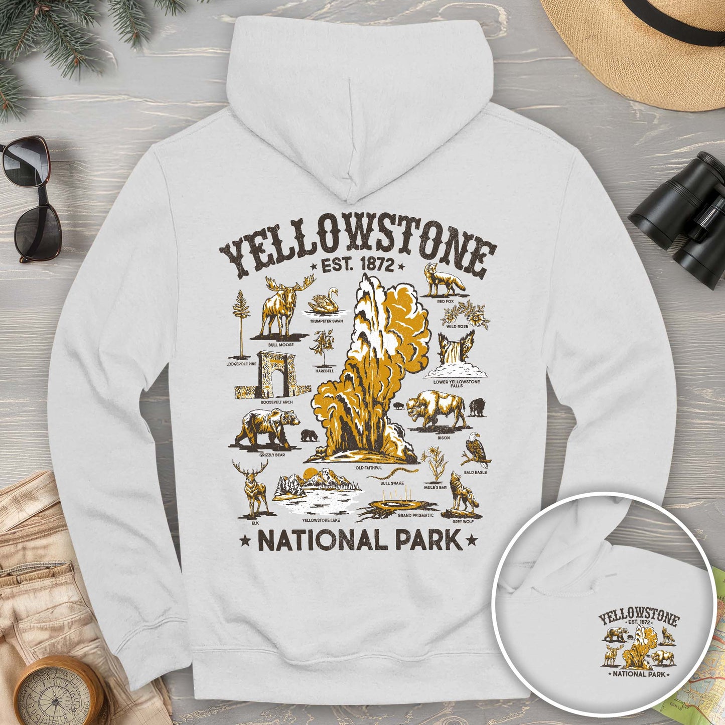 Yellowstone National Park Vintage Front/Back Print Hoodie