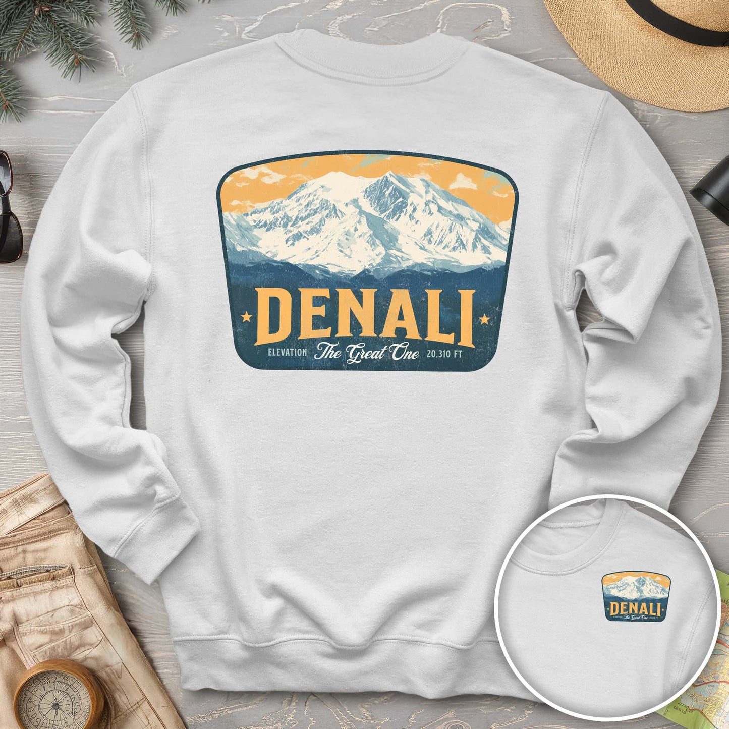 Denali "The Great One" Vintage Badge Front/Back Print Sweatshirt