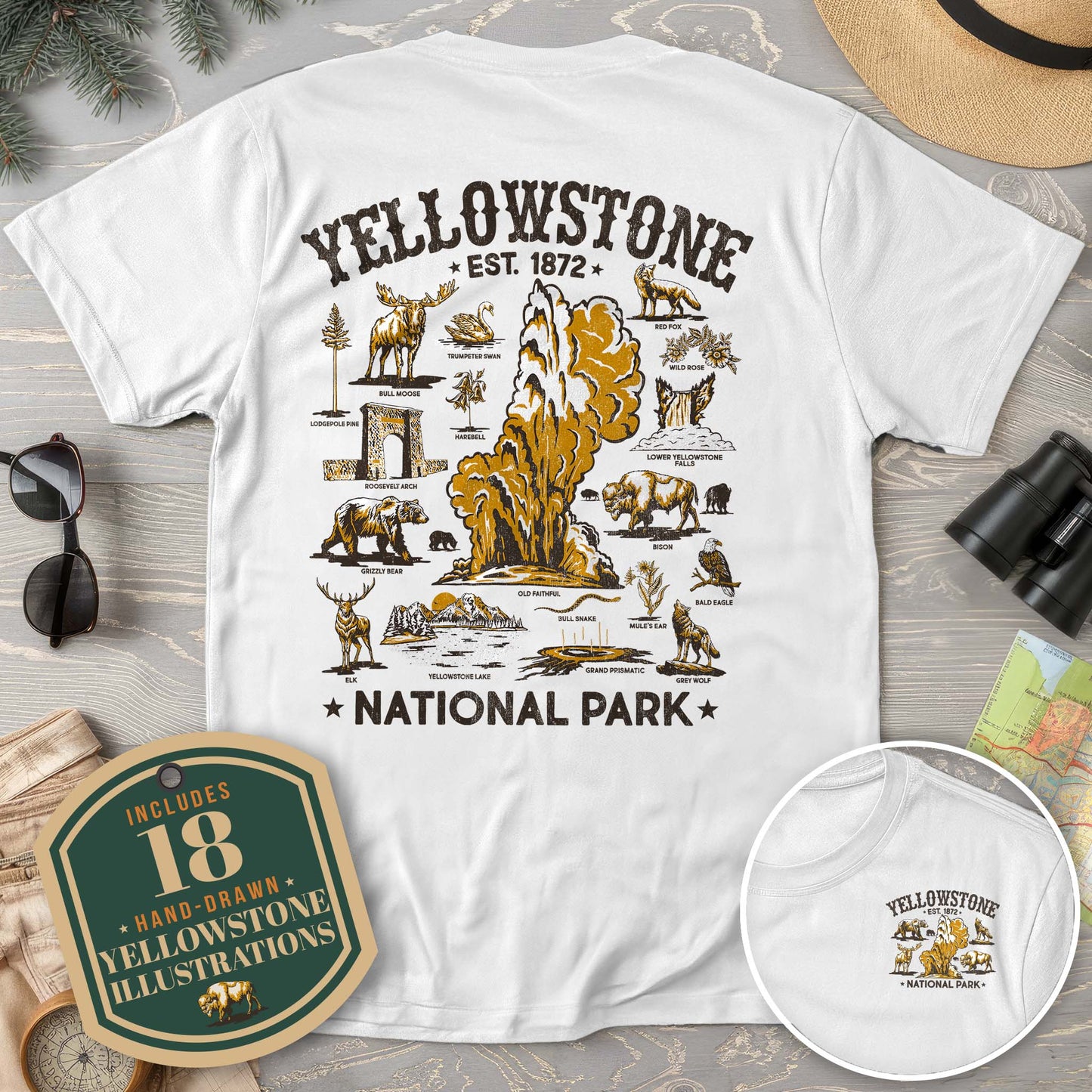 Yellowstone National Park Vintage Front/Back Print T-Shirt