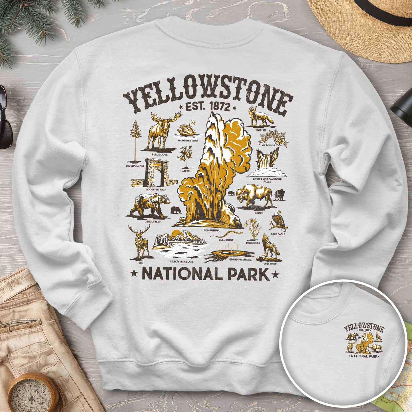 Yellowstone National Park Vintage Front/Back Print Sweatshirt