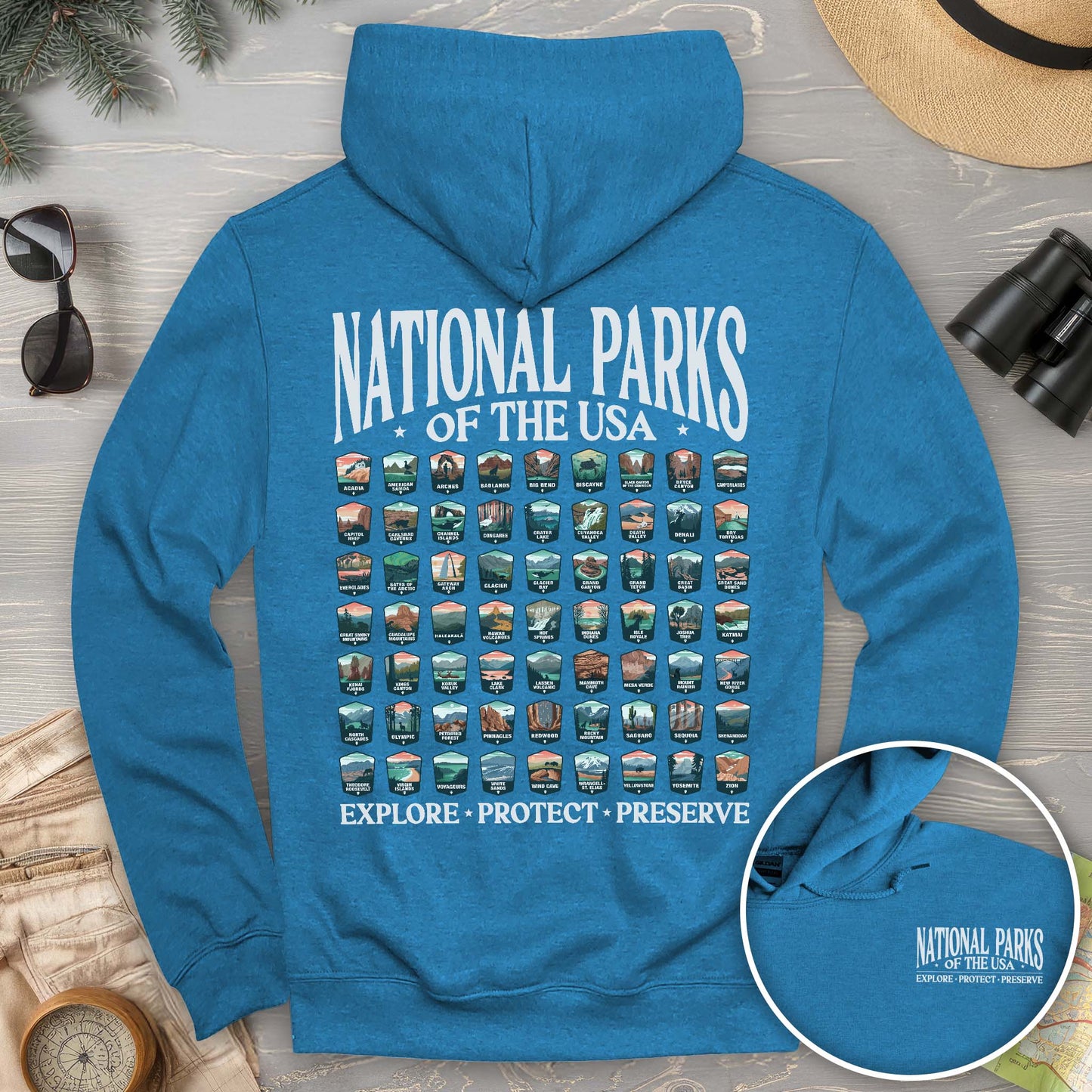 National Parks of the USA 63 Badges Hoodie