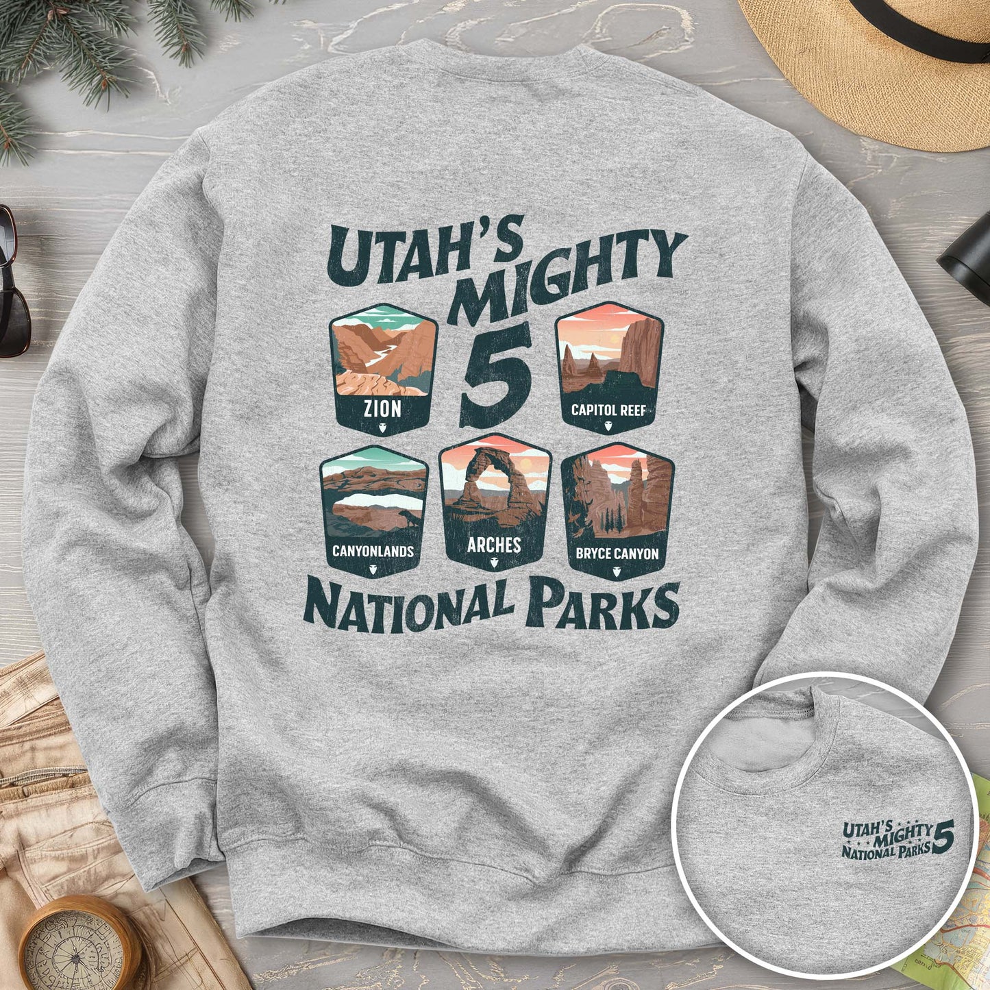Utah's Mighty Five National Parks "5 Badges" Front/Back Sweatshirt
