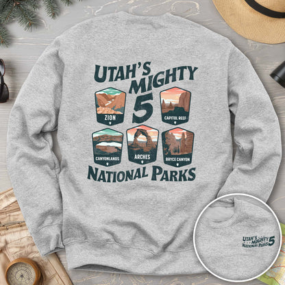 Utah's Mighty Five National Parks "5 Badges" Front/Back Sweatshirt