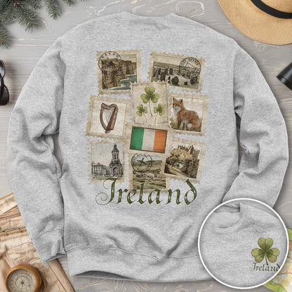 Ireland Vintage Stamps Front/Back Print Sweatshirt