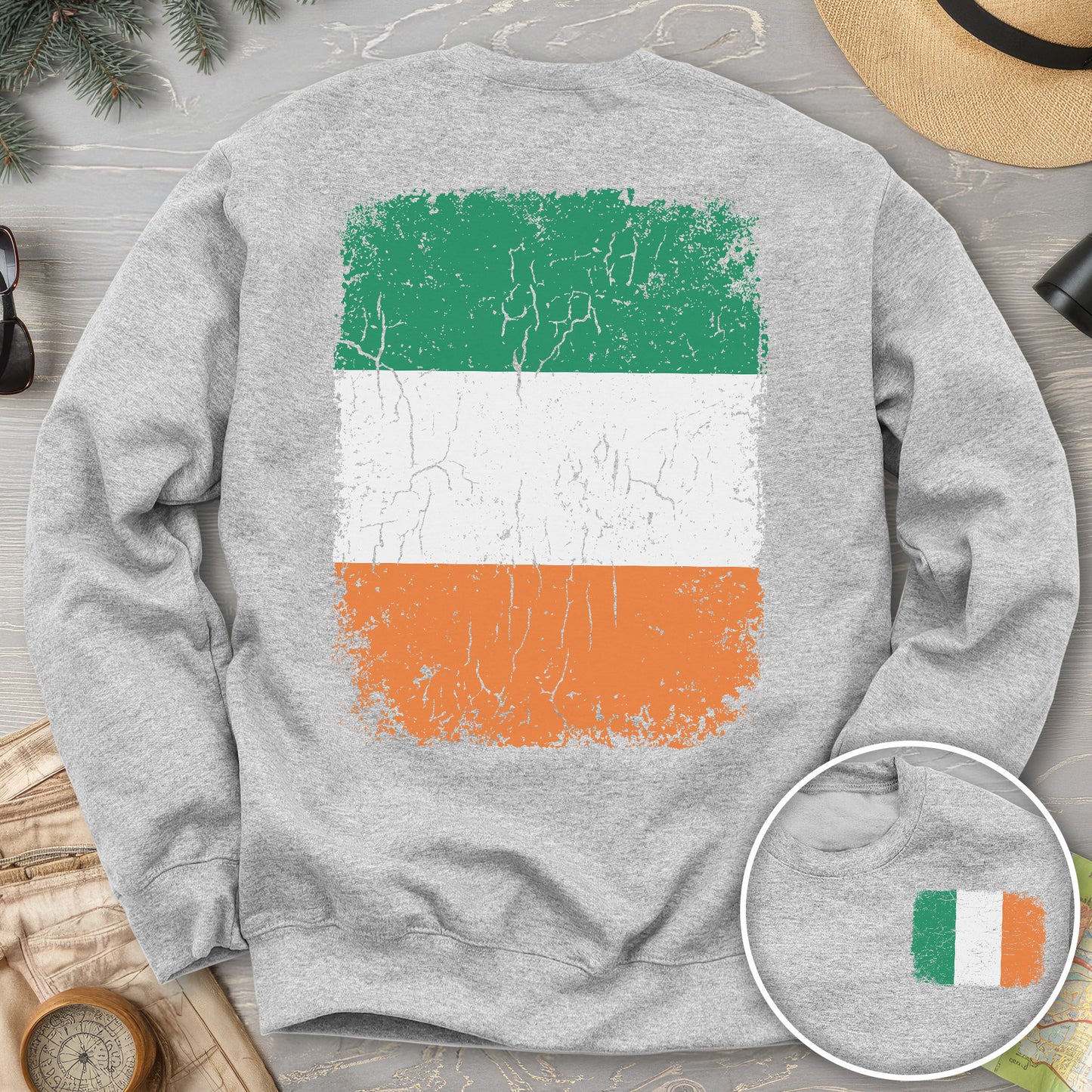 Ireland Distressed Flag Front/Back Print Sweatshirt