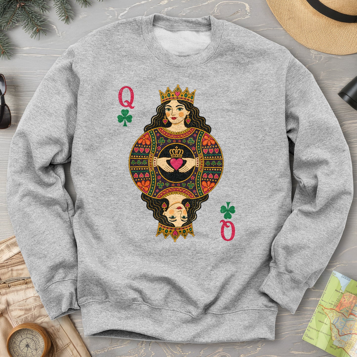 Shamrock Queen Playing Card Sweatshirt