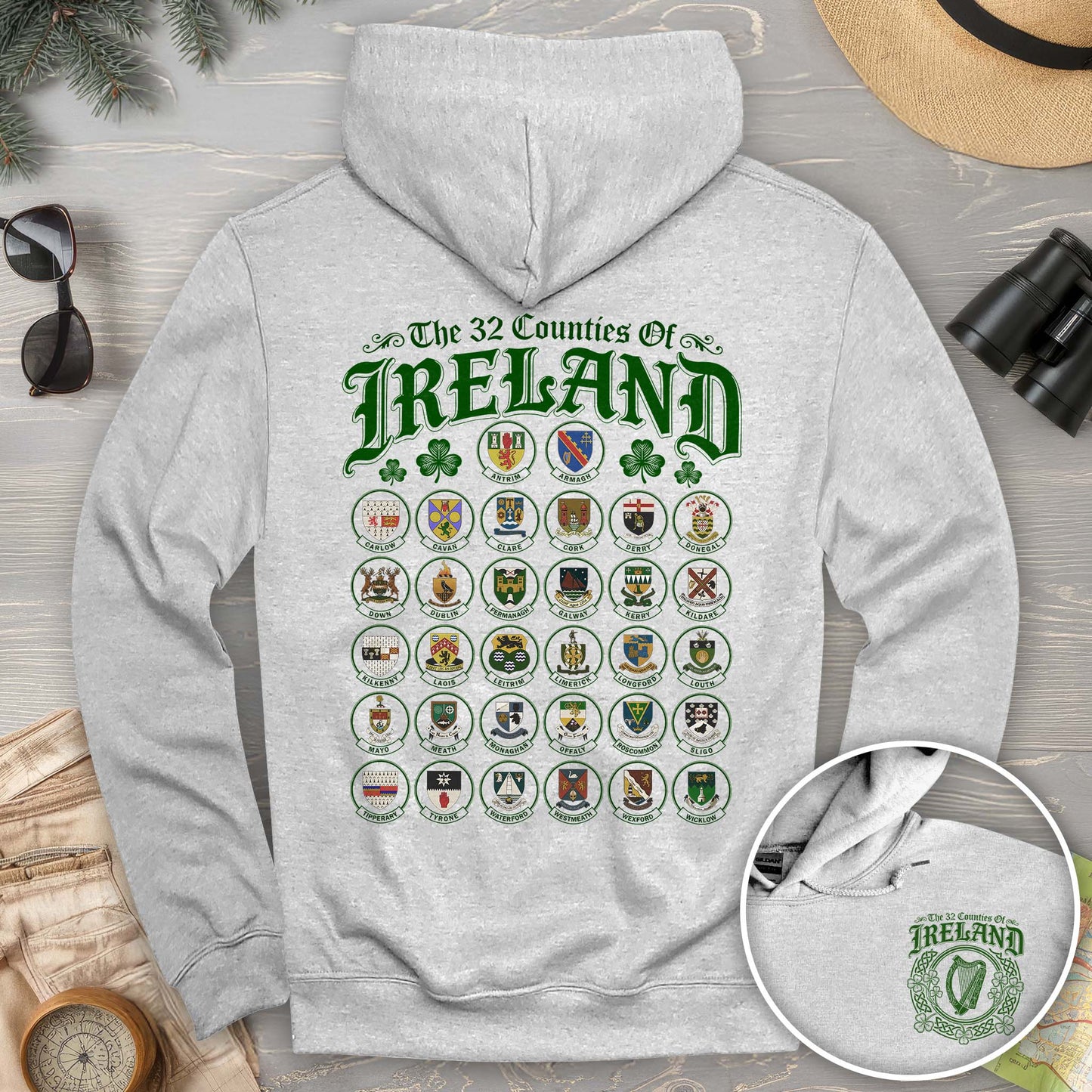 Ireland County Crests Front/Back Print Hoodie