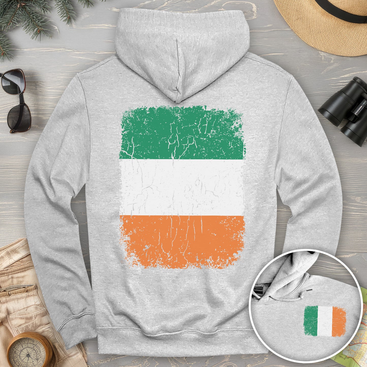 Ireland Distressed Flag Front/Back Print Hoodie