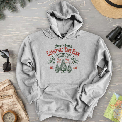 North Pole Christmas Tree Farm Vintage Print Hoodie