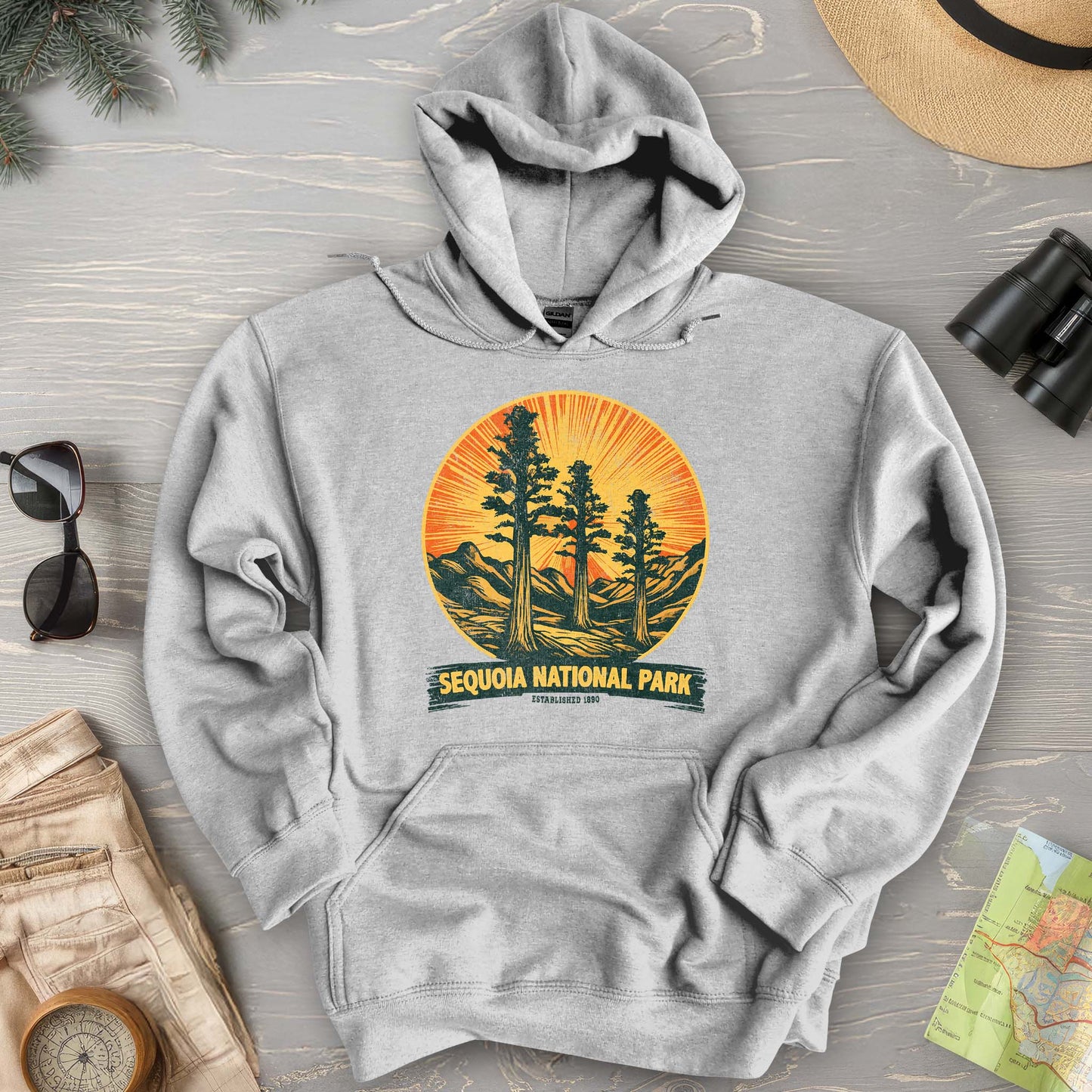 Sequoia 3 Trees Vintage Print Hoodie