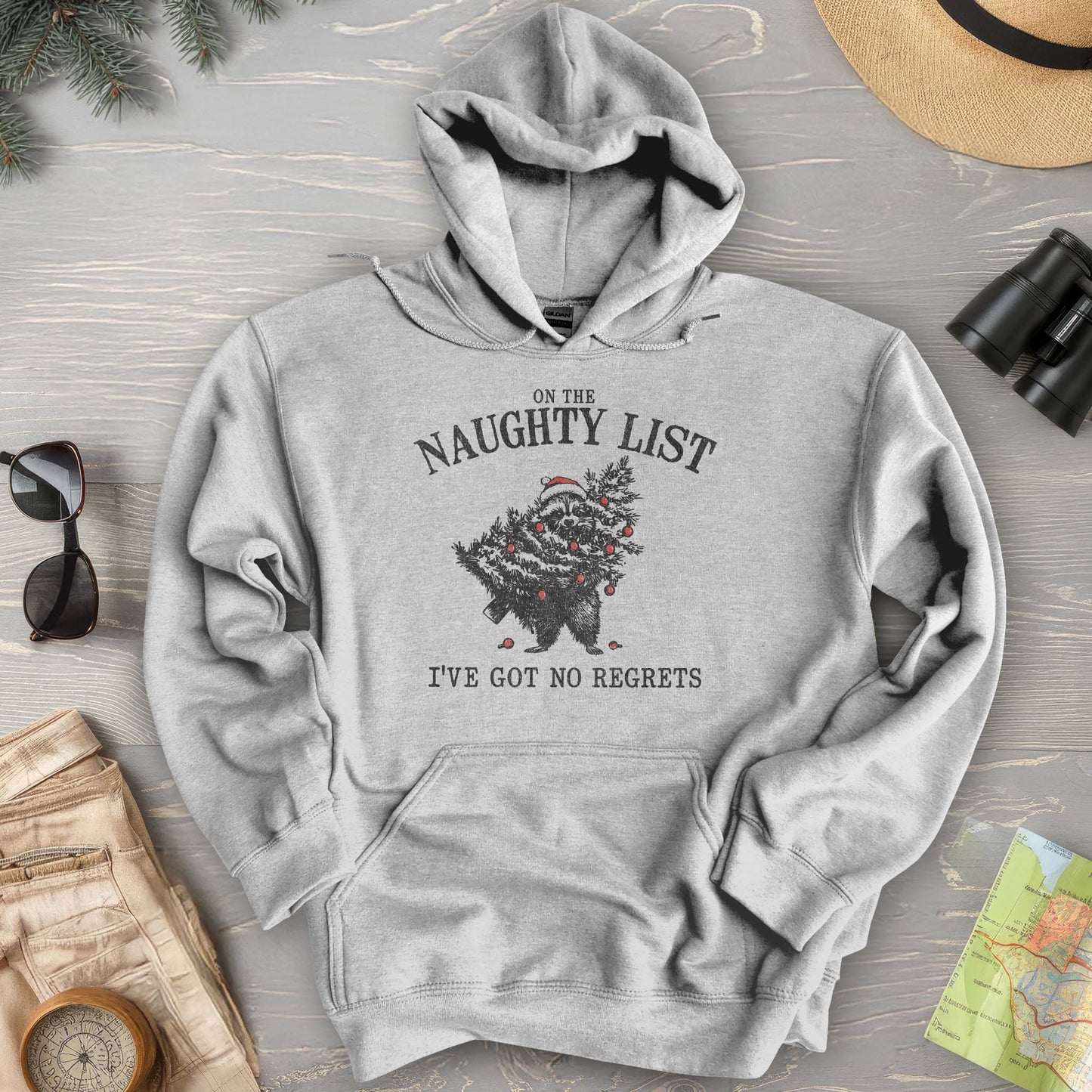 Naughty List Racoon Xmas Hoodie
