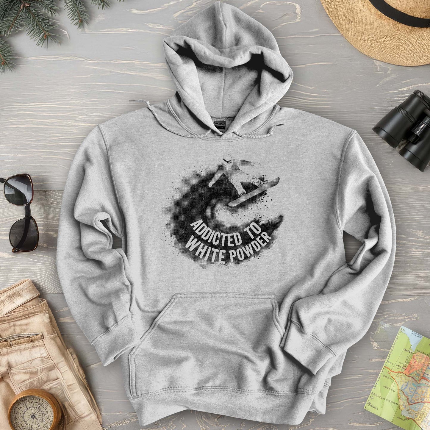 White Powder Snowboard Hoodie