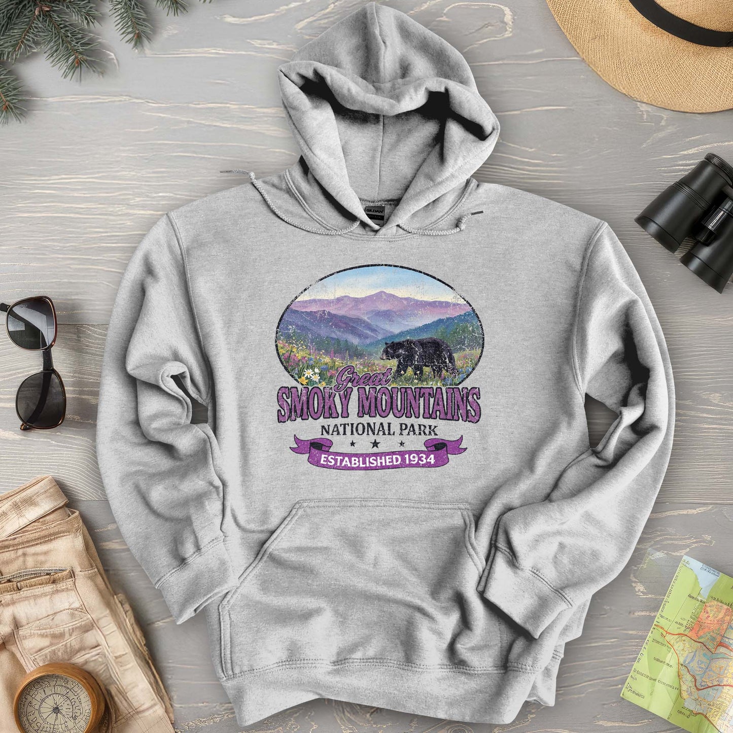 Smoky Mountains Retro Bear Hoodie