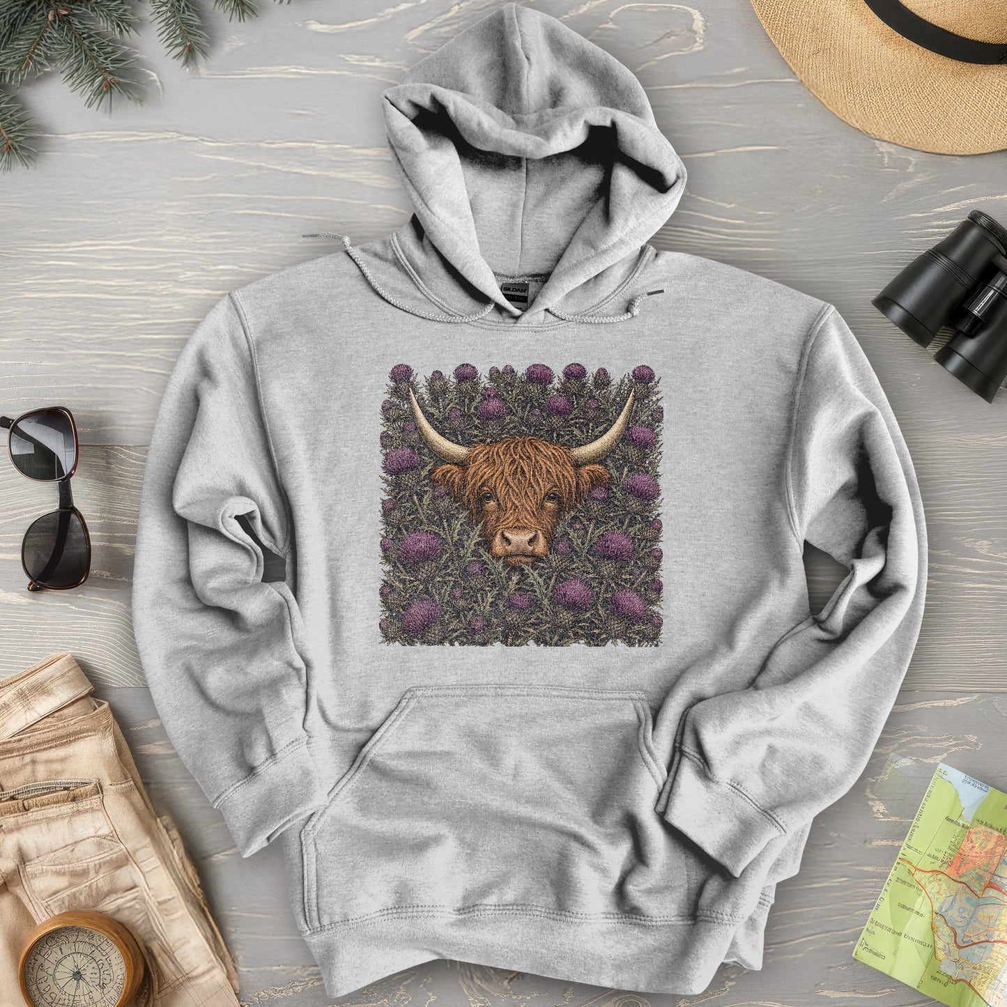 Highland Coo Thistle Hoodie