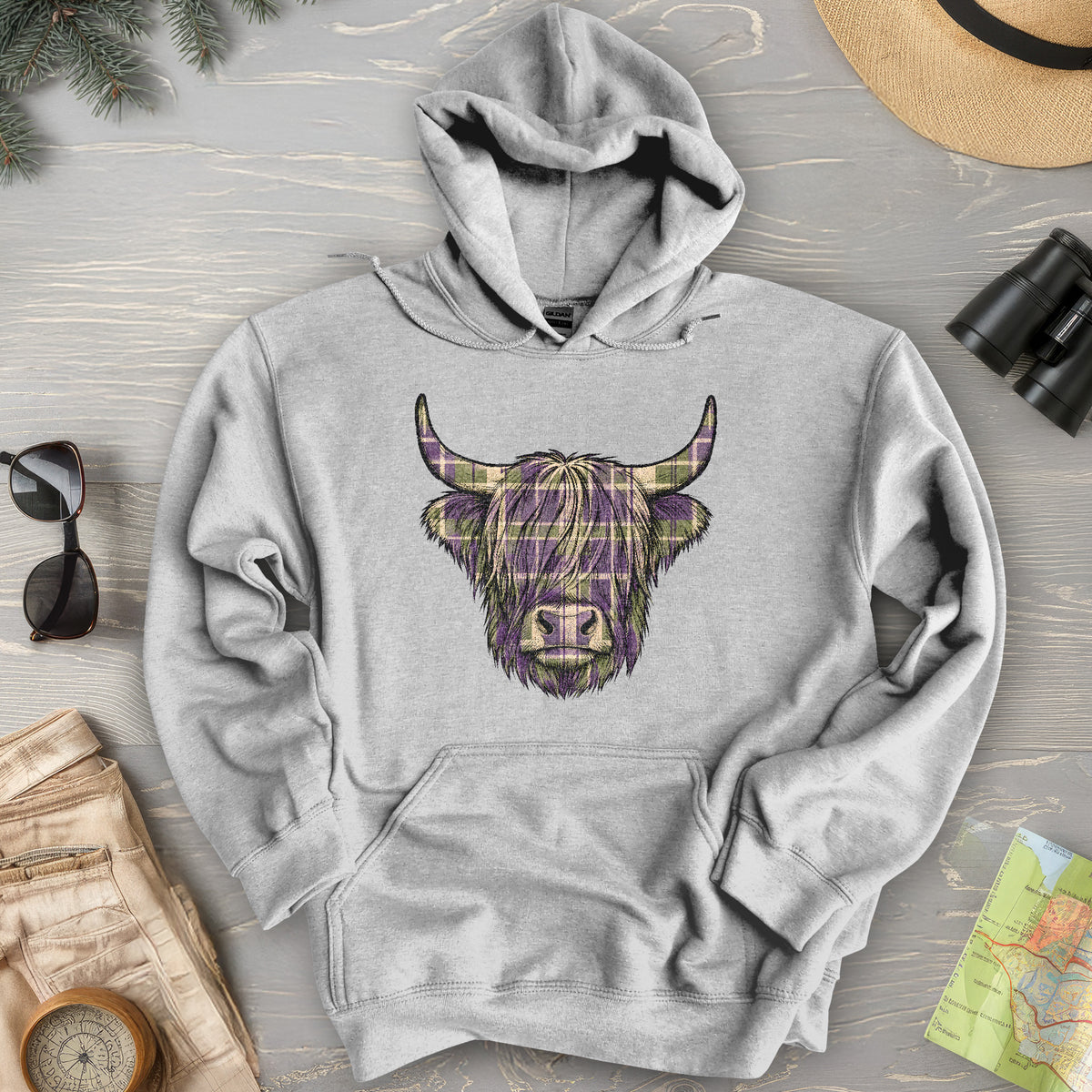 Scottish Highland Plaid Coo Hoodie