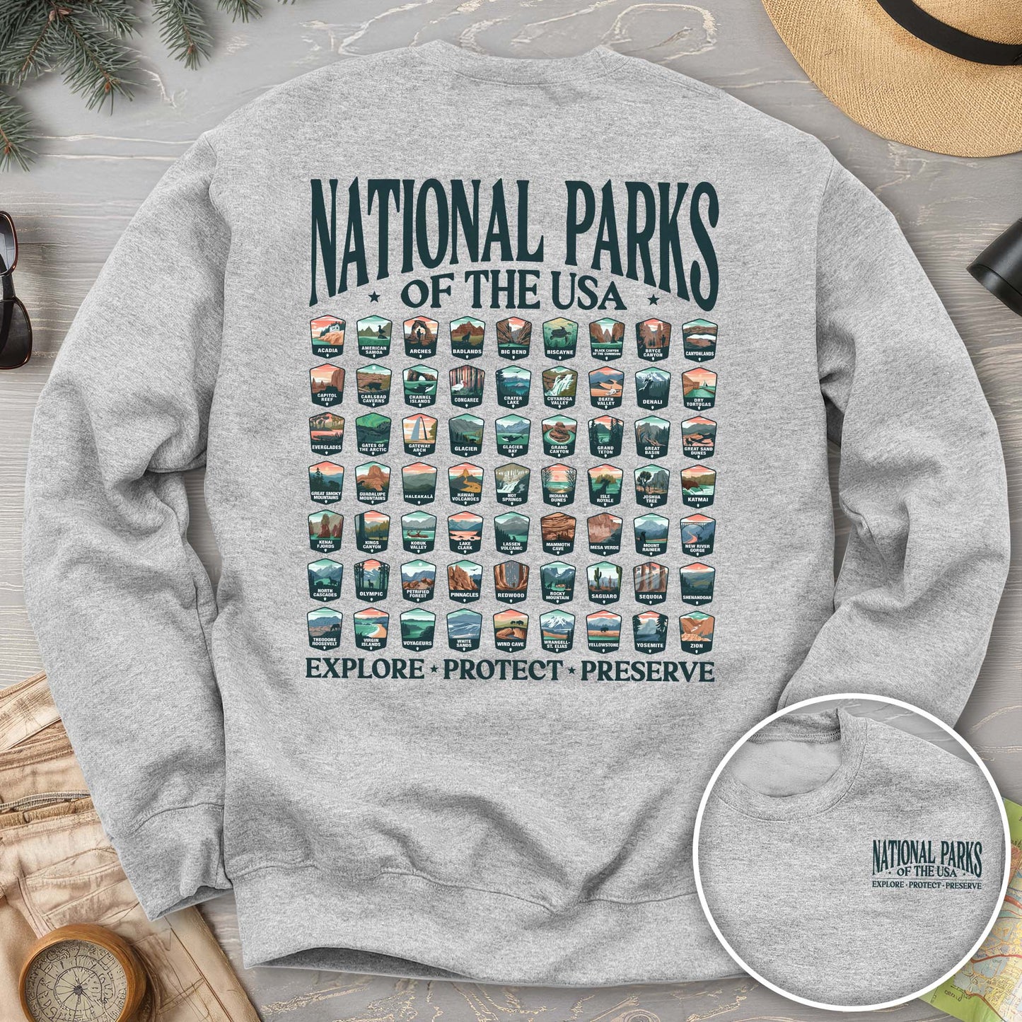 National Parks of the USA 63 Badges Crewneck Sweatshirt